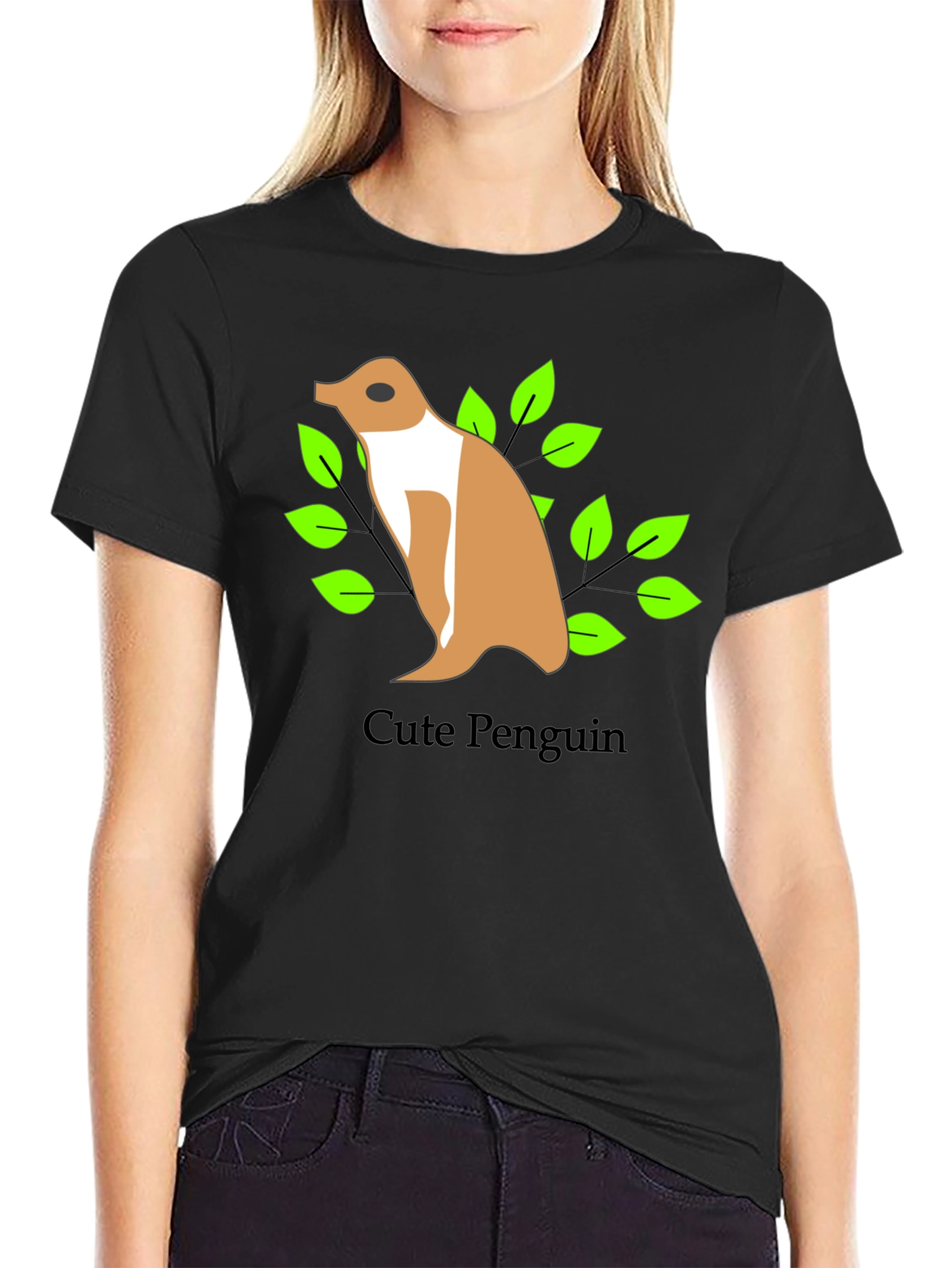 Black Cute Penguin Graphic Black T-Shirt view 2