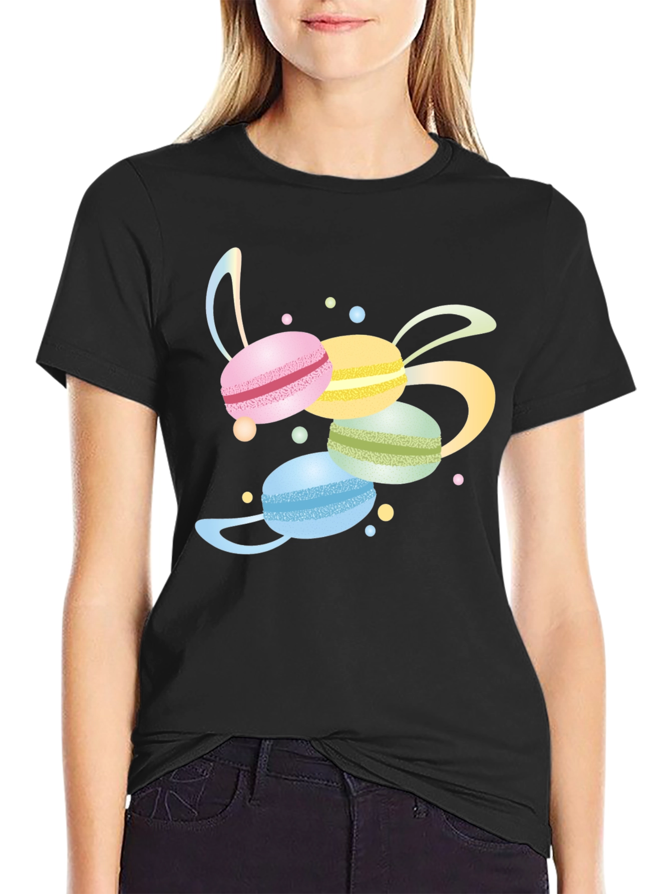 Black Macaron T-Shirt - Sweet Treat Design view 2
