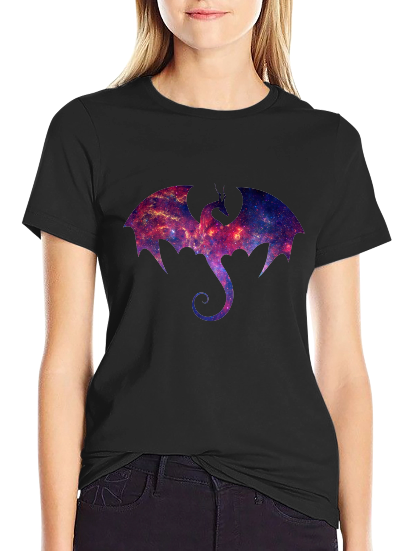 Black Galaxy Dragon Graphic T-Shirt view 2