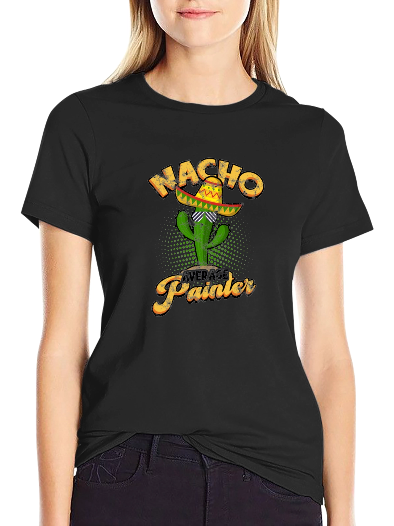 Black Nacho Average Painter Cactus T-Shirt view 2