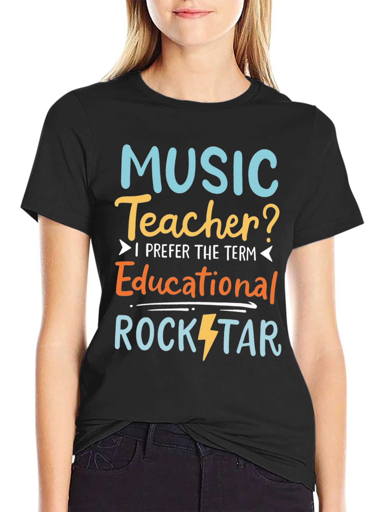 Black Music Teacher Educational Rockstar T-Shirt view 2