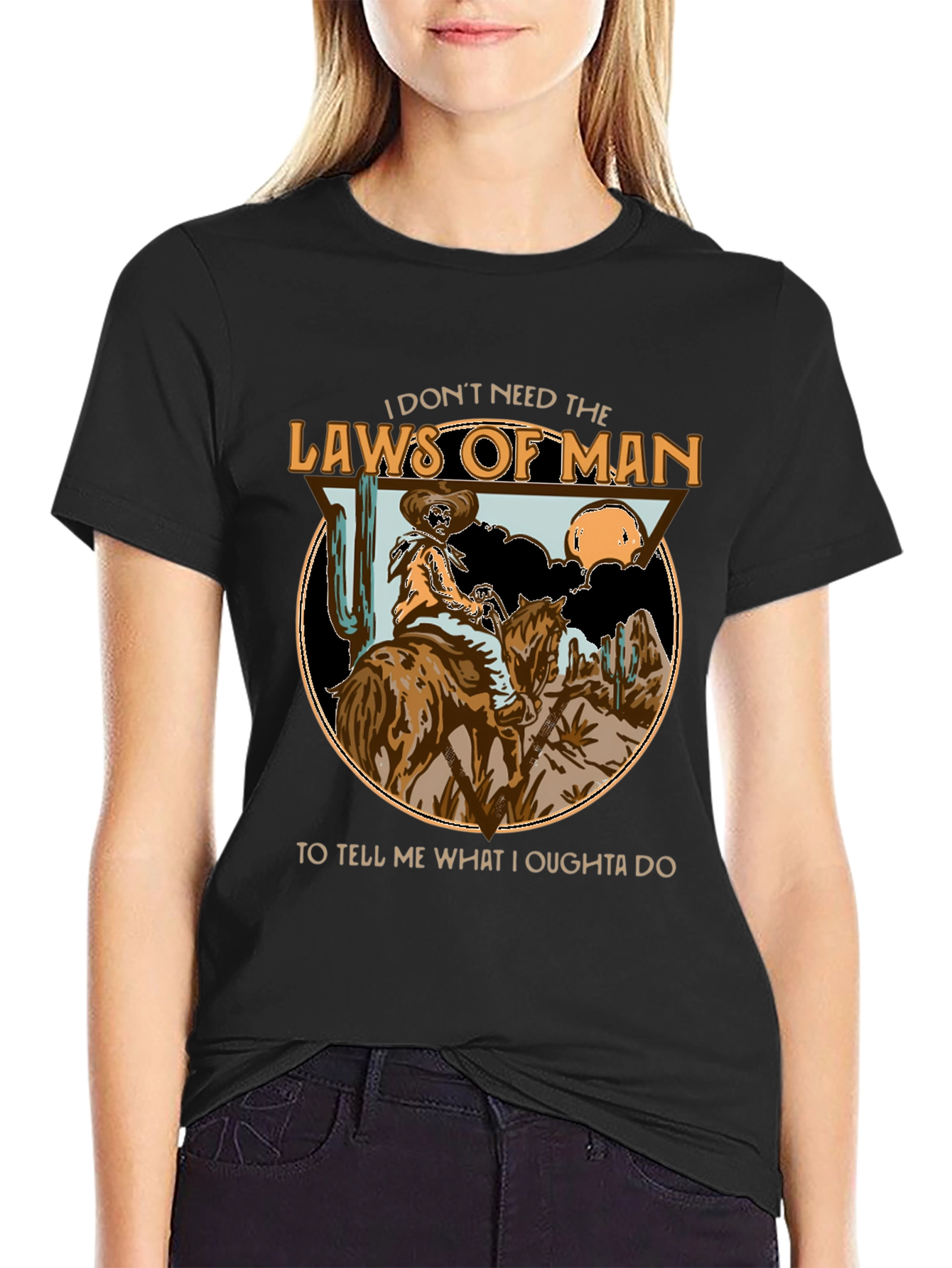 Black Cowboy Laws of Man T-Shirt view 2
