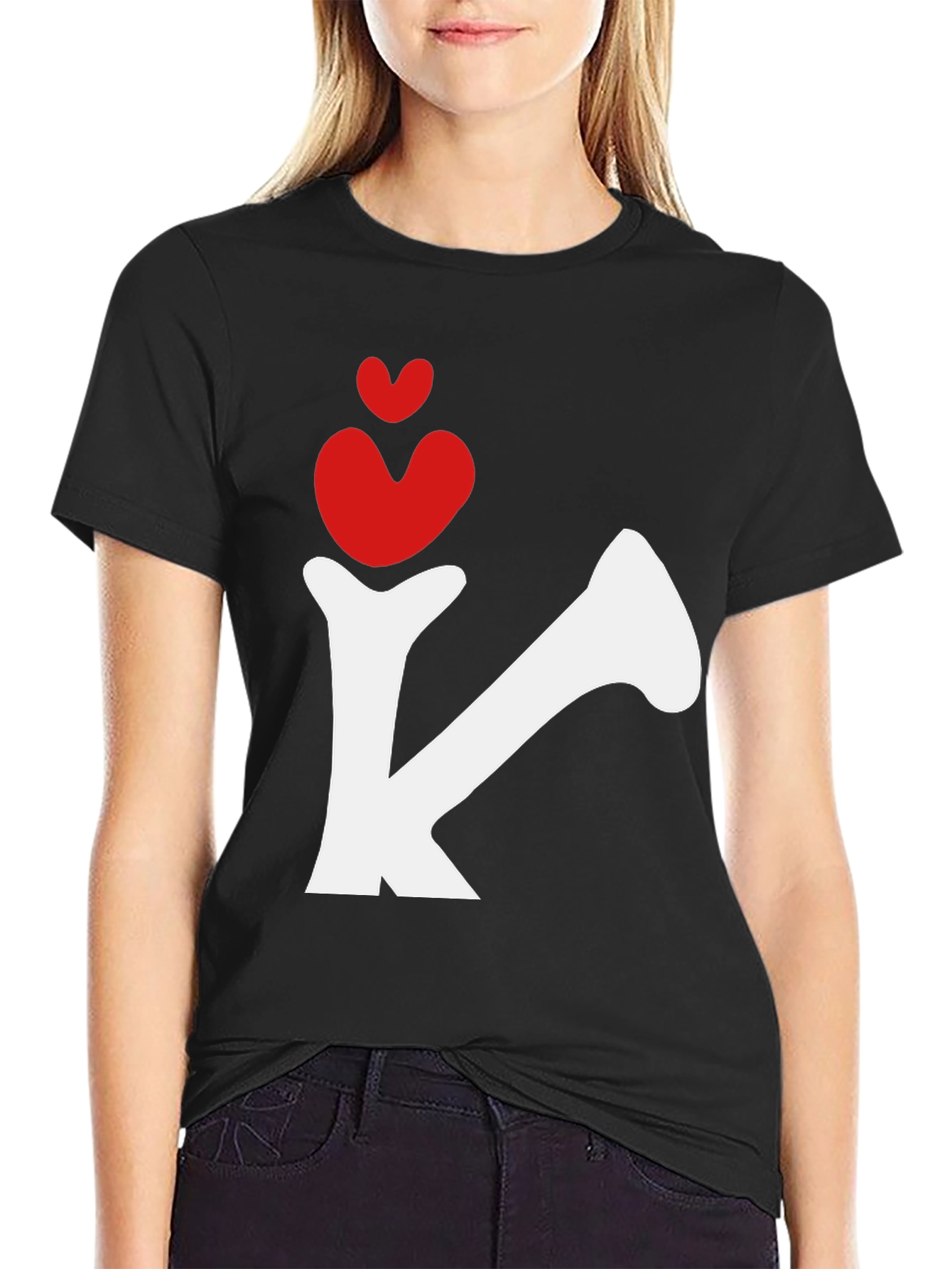 Heart Initial K Black Tee - 2