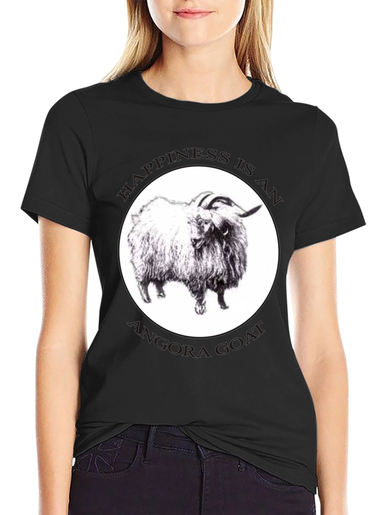 Black Angora Goat Happiness Black T-Shirt view 2