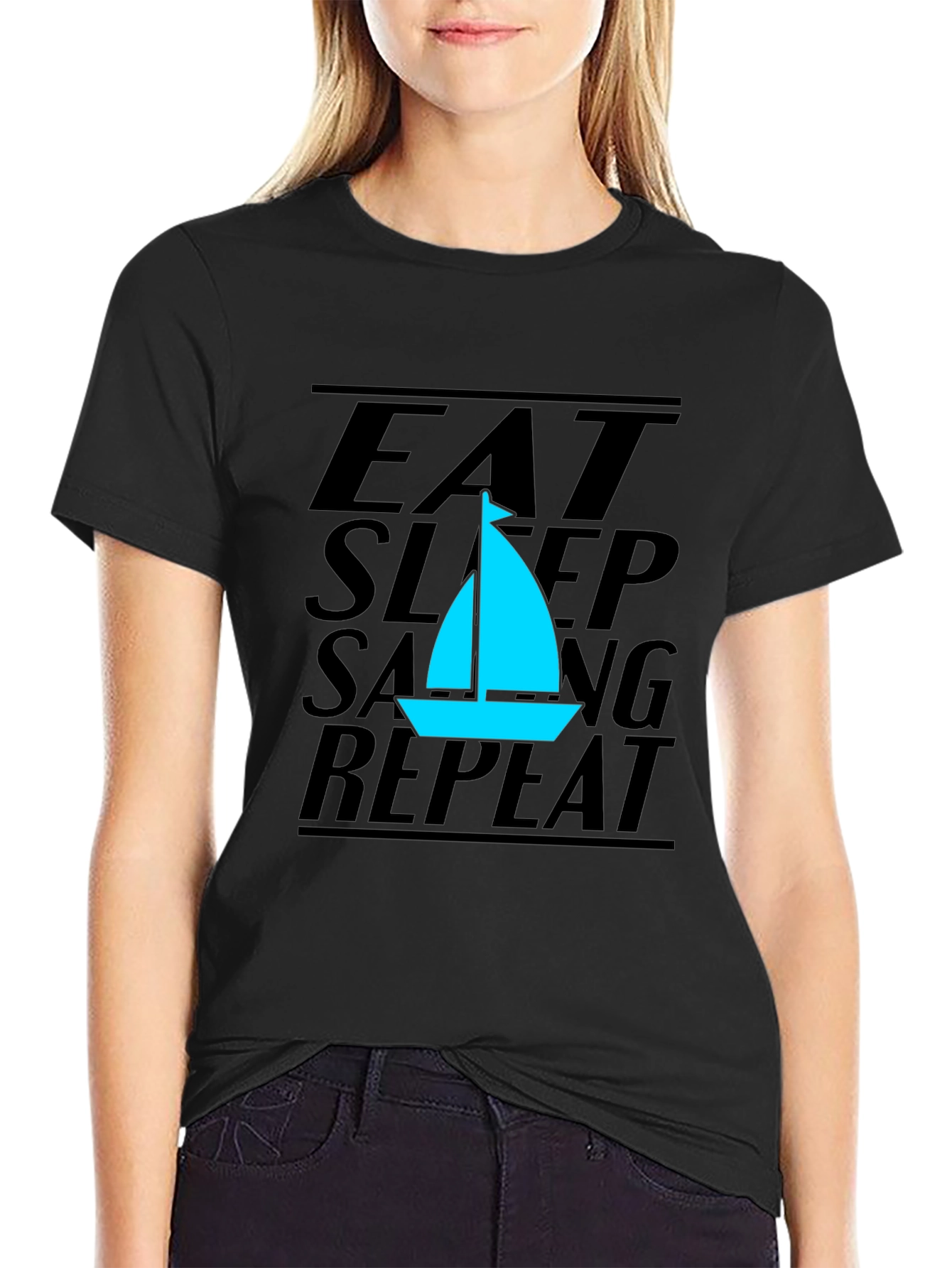 Black Eat Sleep Sailing Repeat Black T-Shirt view 2