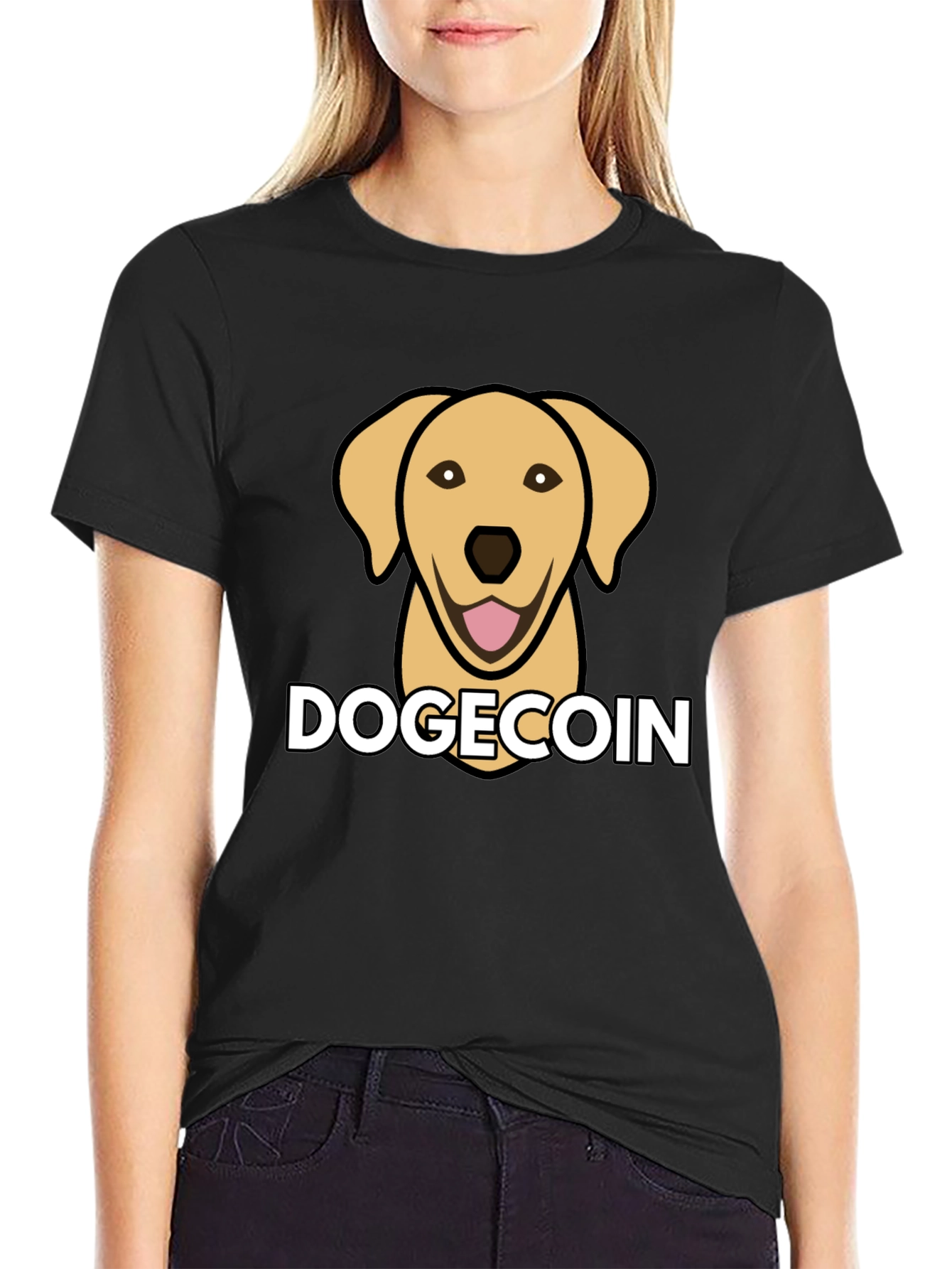 Black Dogecoin Dog Head Black T-Shirt view 2