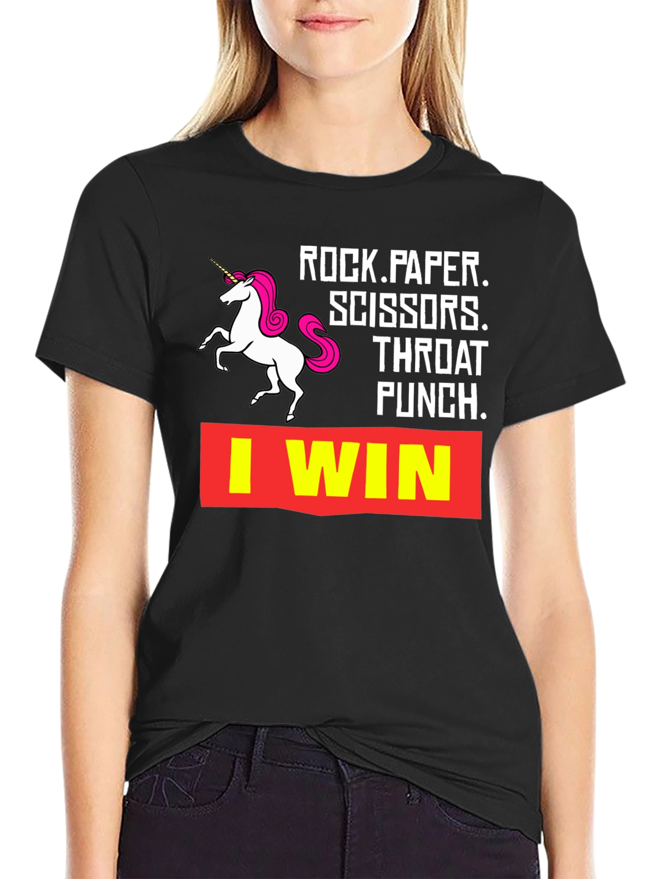 Black Rock Paper Scissors Throat Punch I Win T-Shirt view 2