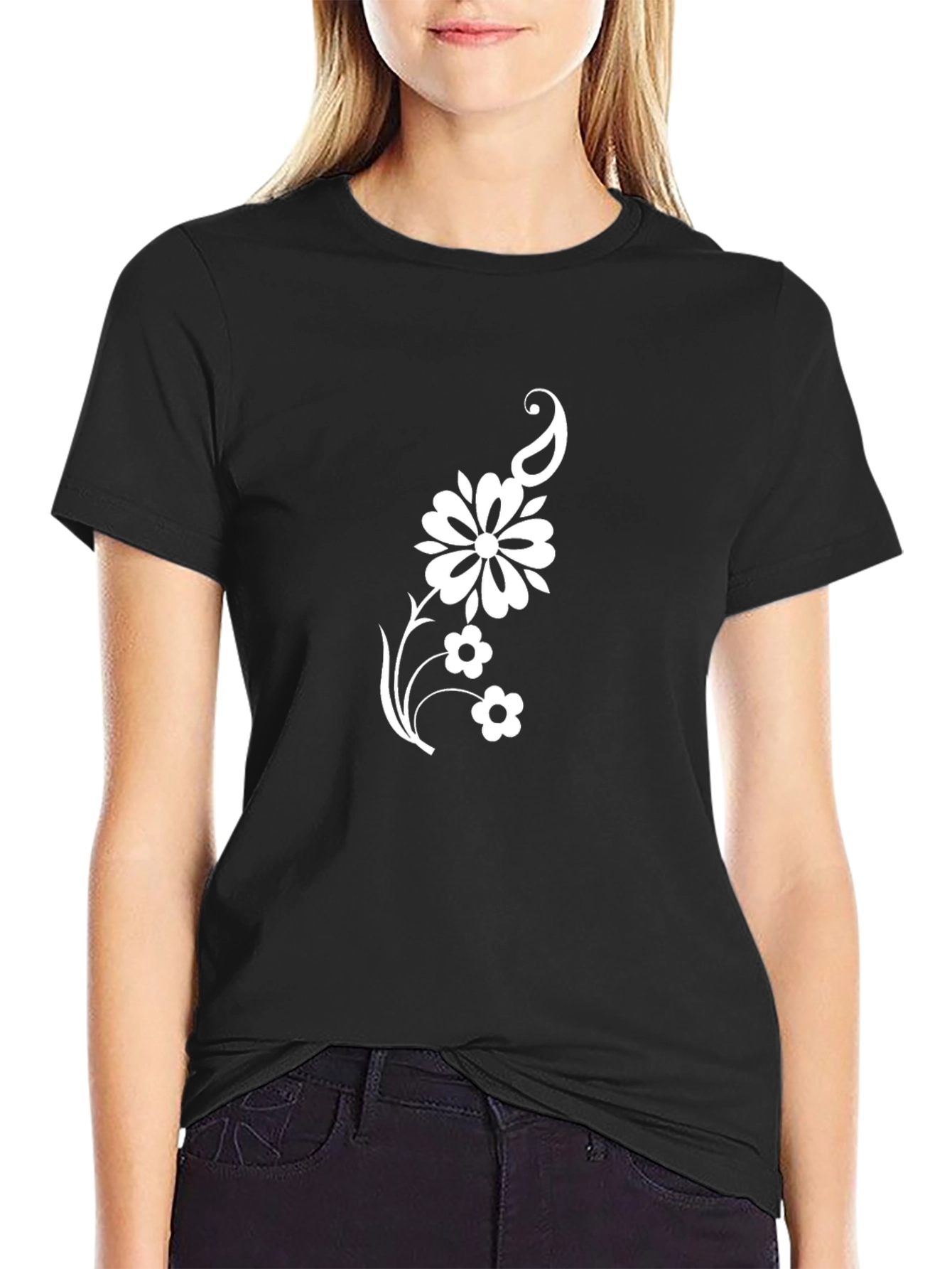 Black T-Shirt with Floral Paisley Graphic - 2