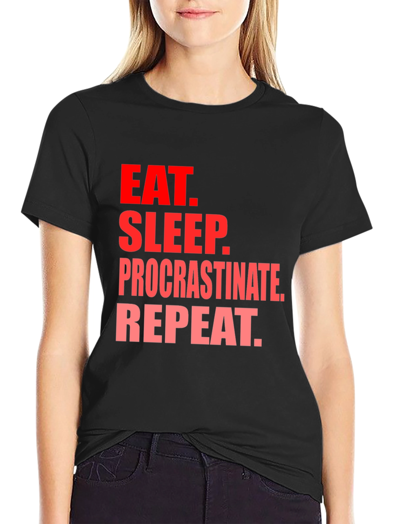 Black Eat Sleep Procrastinate Repeat Black T-Shirt view 2