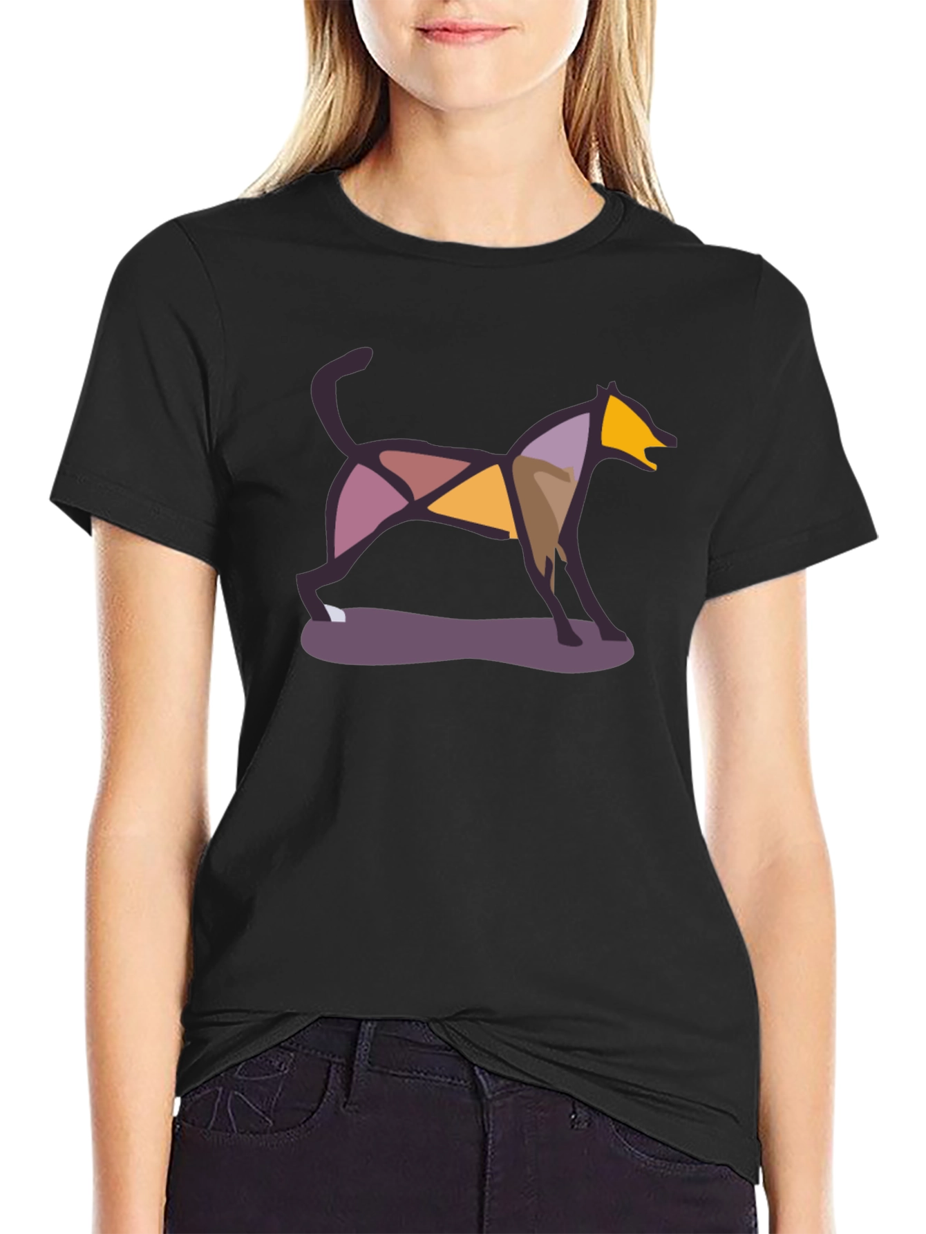 Black Abstract Dog Graphic Tee - Modern Art Shirt view 2