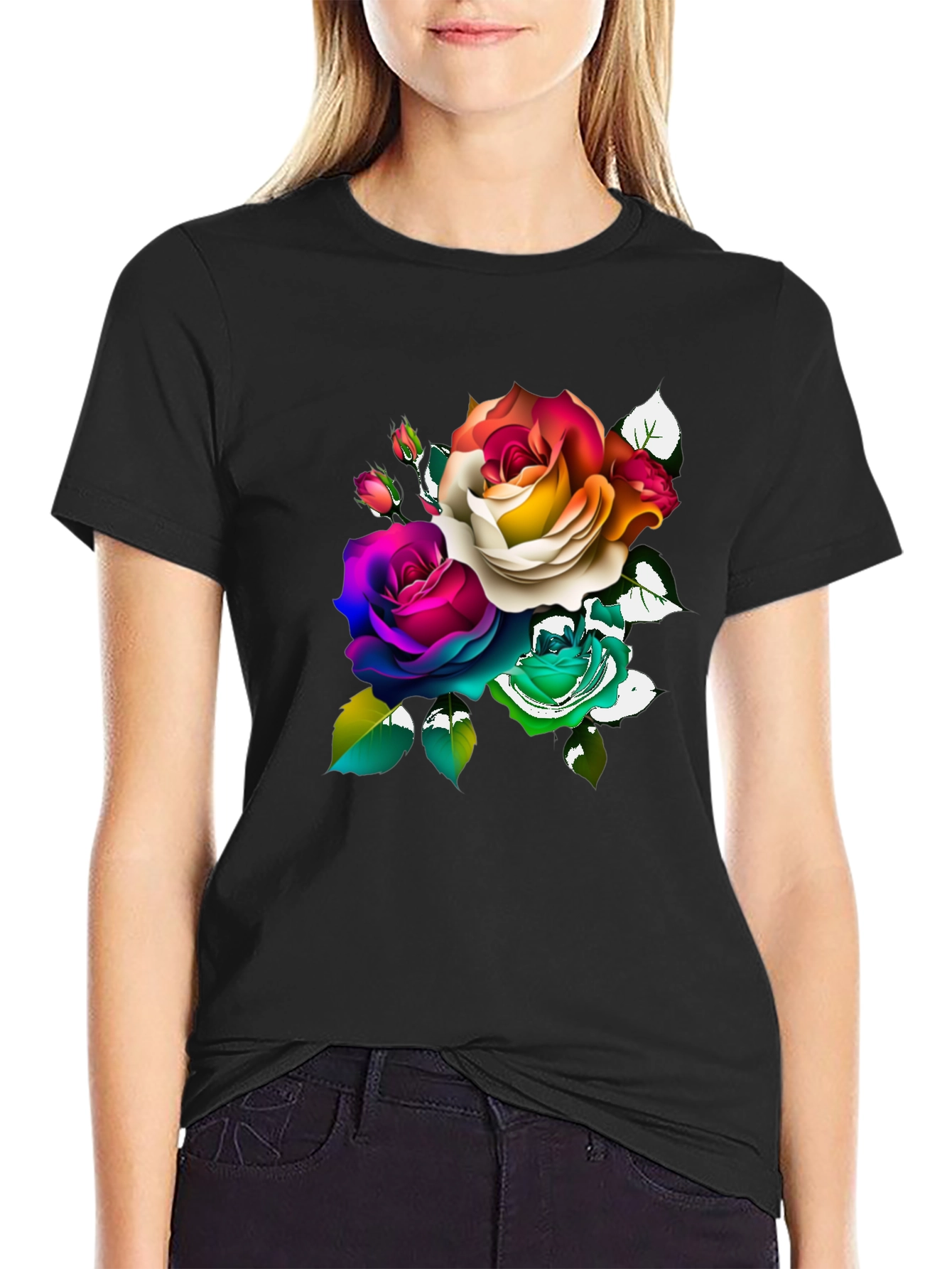 Black Floral Graphic Black T-Shirt view 2