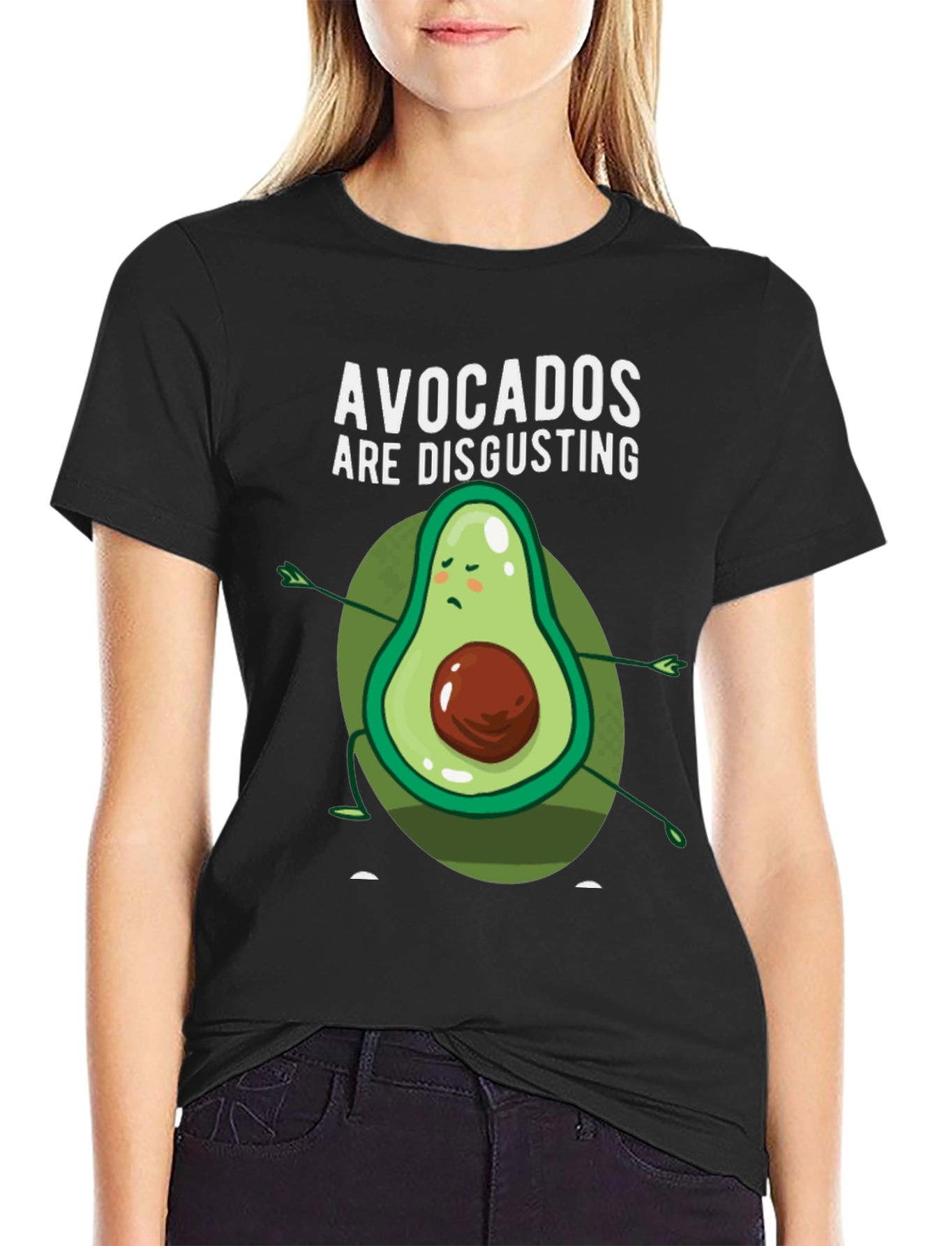 Black Funny Avocado Graphic Tee - 'Avocados Are Disgusting' T-Shirt view 2