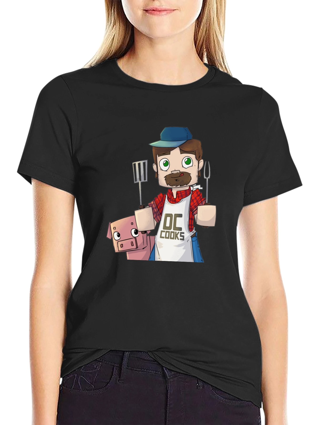 Black BBQ Chef and Pig Graphic Tee view 2