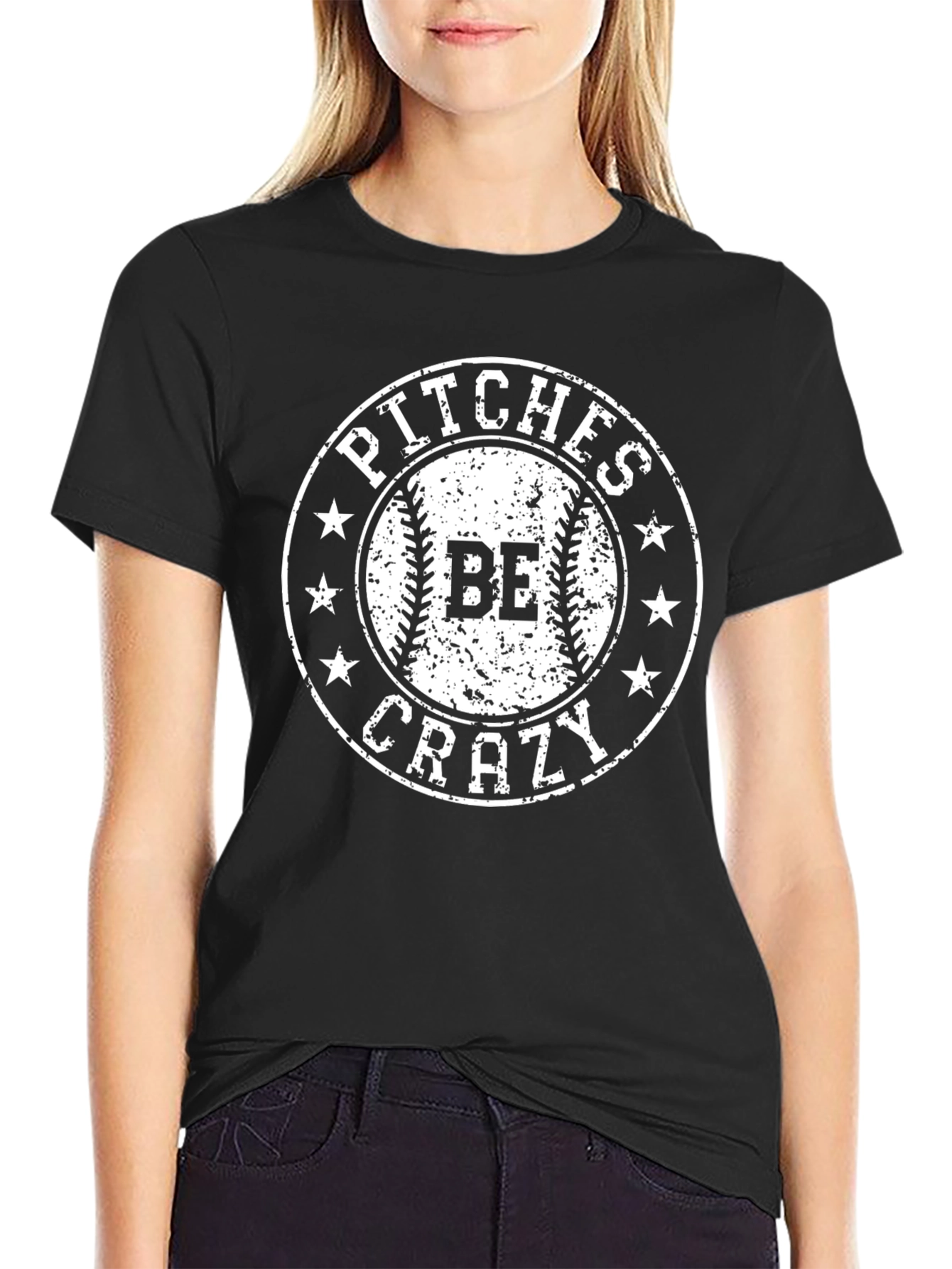 Black Pitches Be Crazy Baseball Graphic Tee - Black view 2