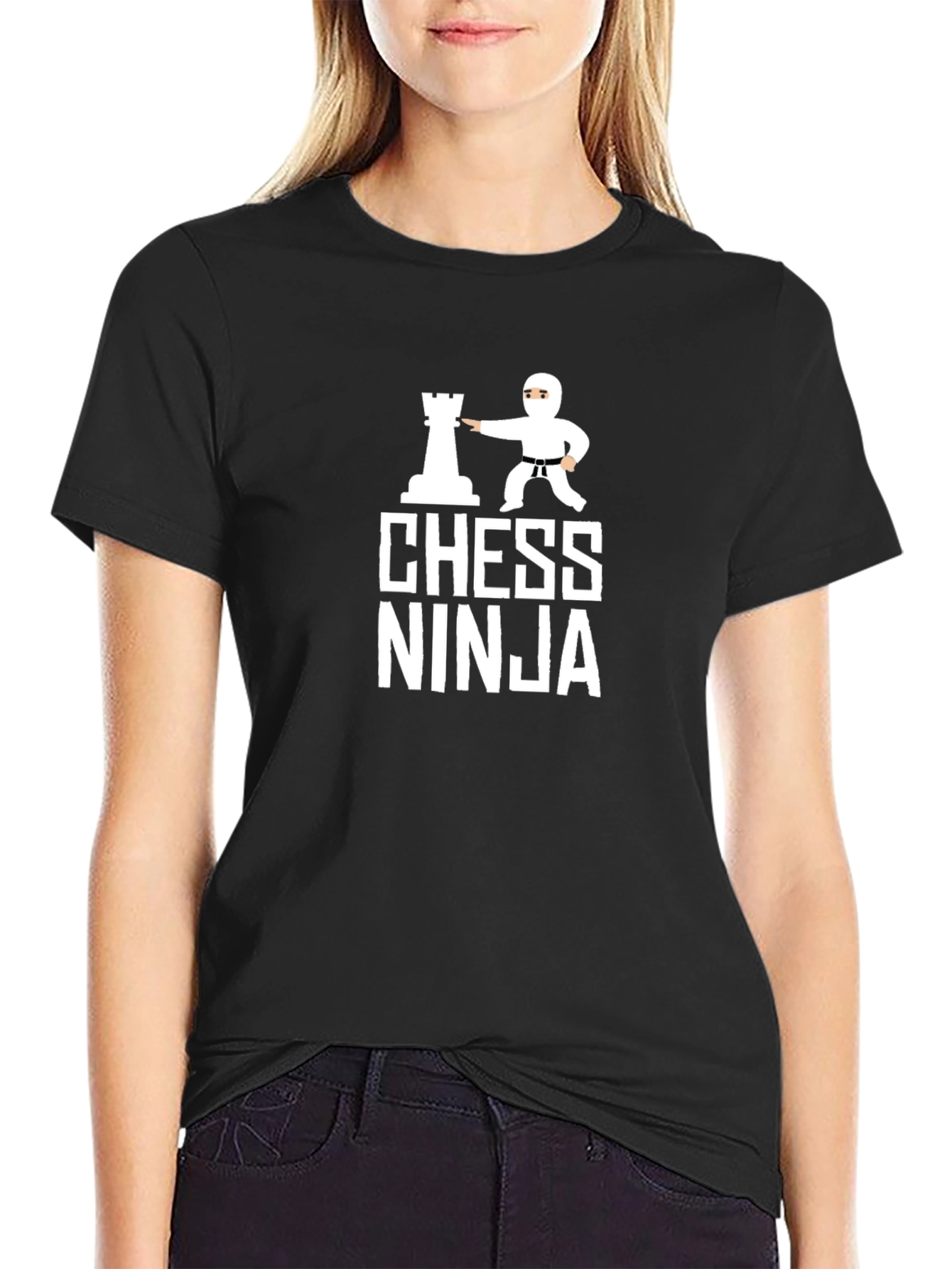 Black Chess Ninja Graphic T-Shirt - Black Cotton Tee view 2