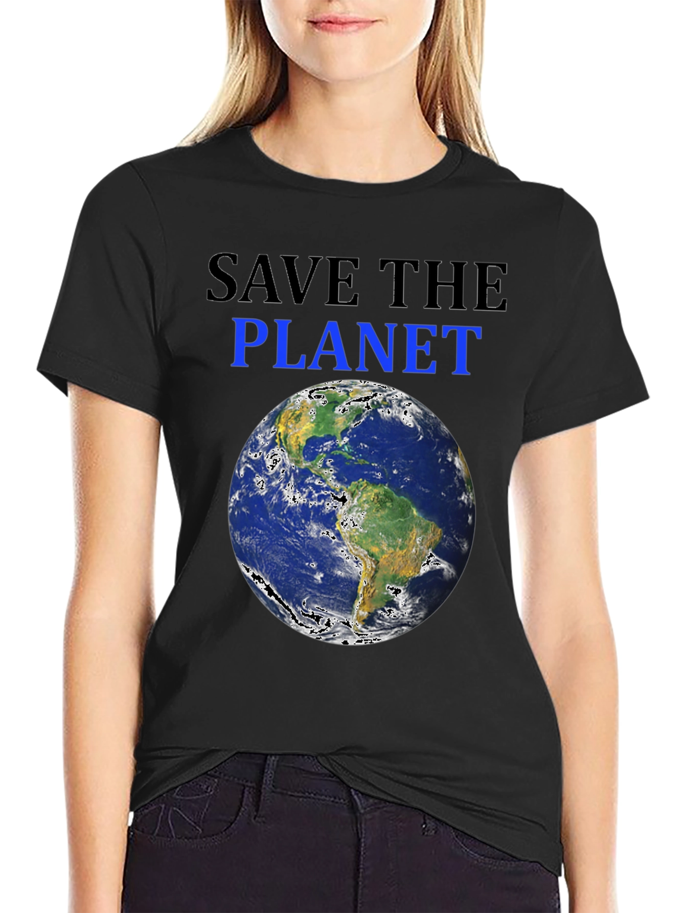 Black Save the Planet Earth Graphic T-Shirt view 2
