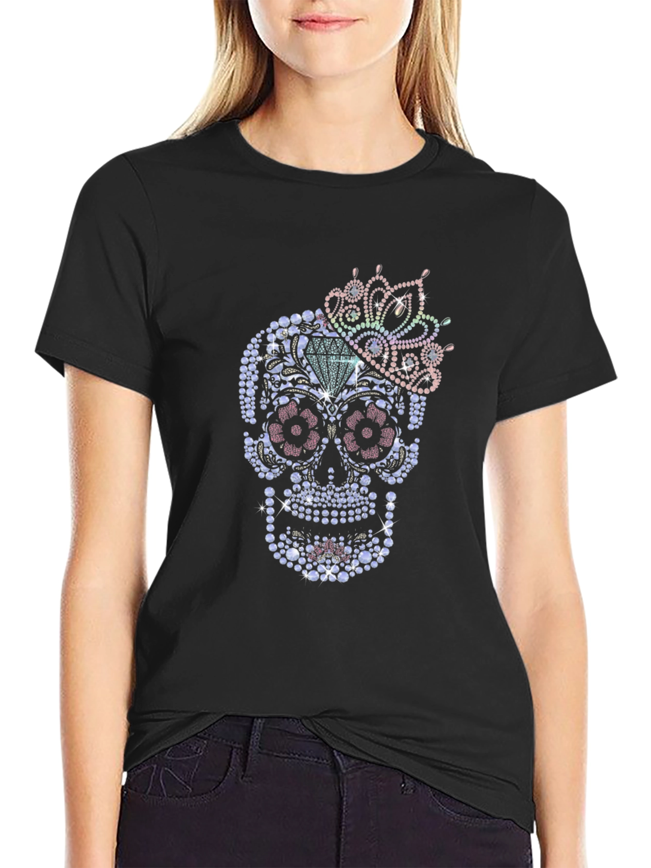 Black Rhinestone Sugar Skull Graphic T-Shirt - Mens view 2