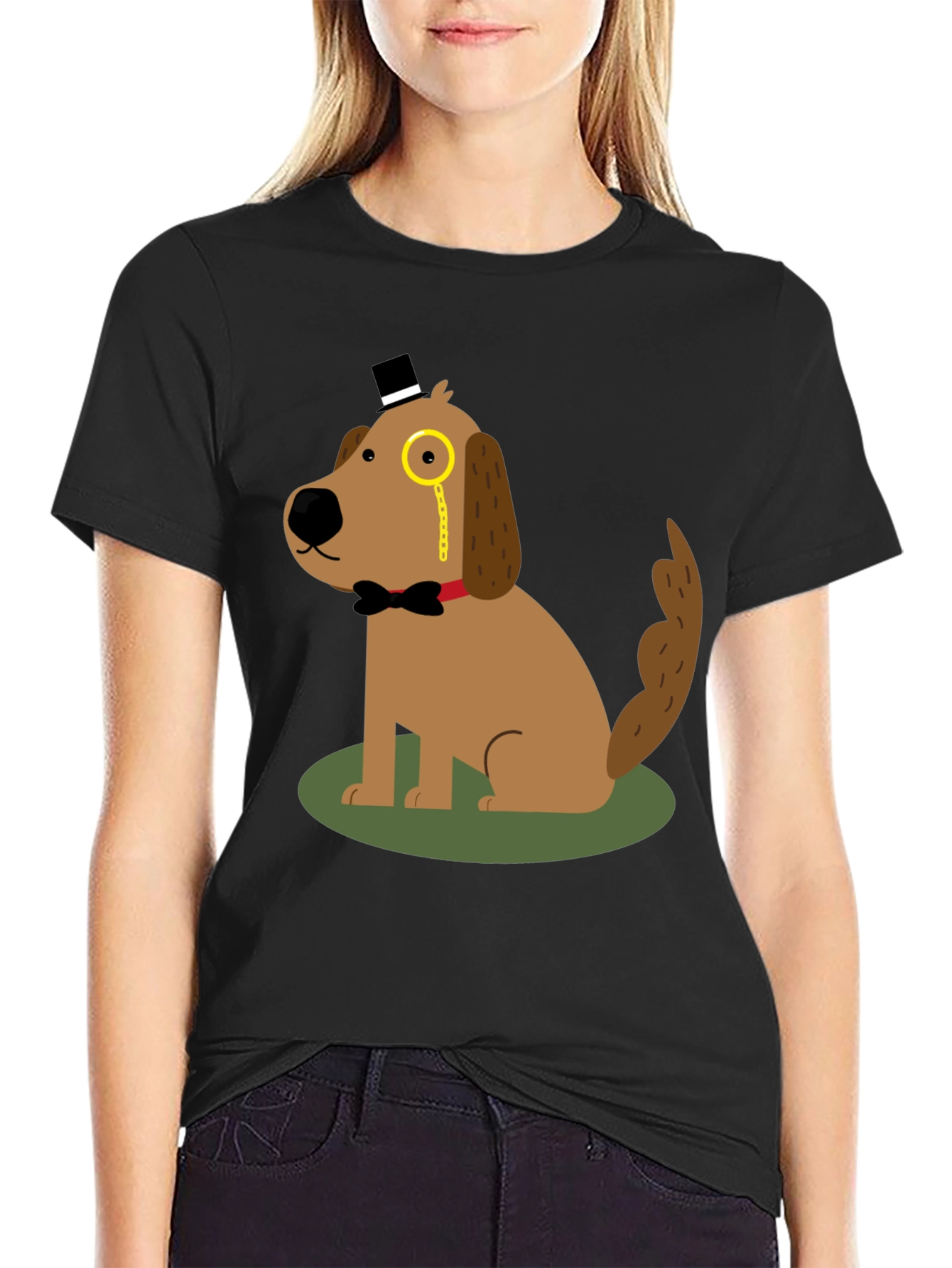 Black Dapper Dog T-Shirt: Cartoon Gentleman view 2