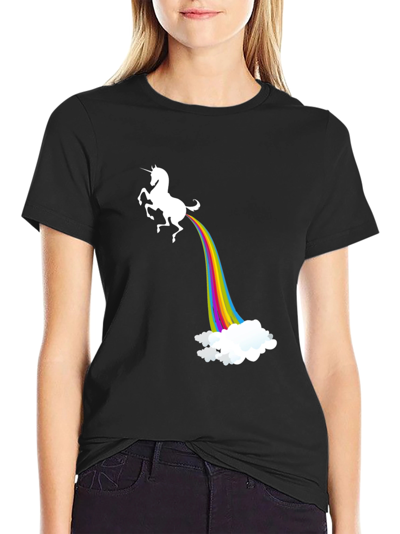 Black Unicorn Rainbow Poop T-Shirt view 2