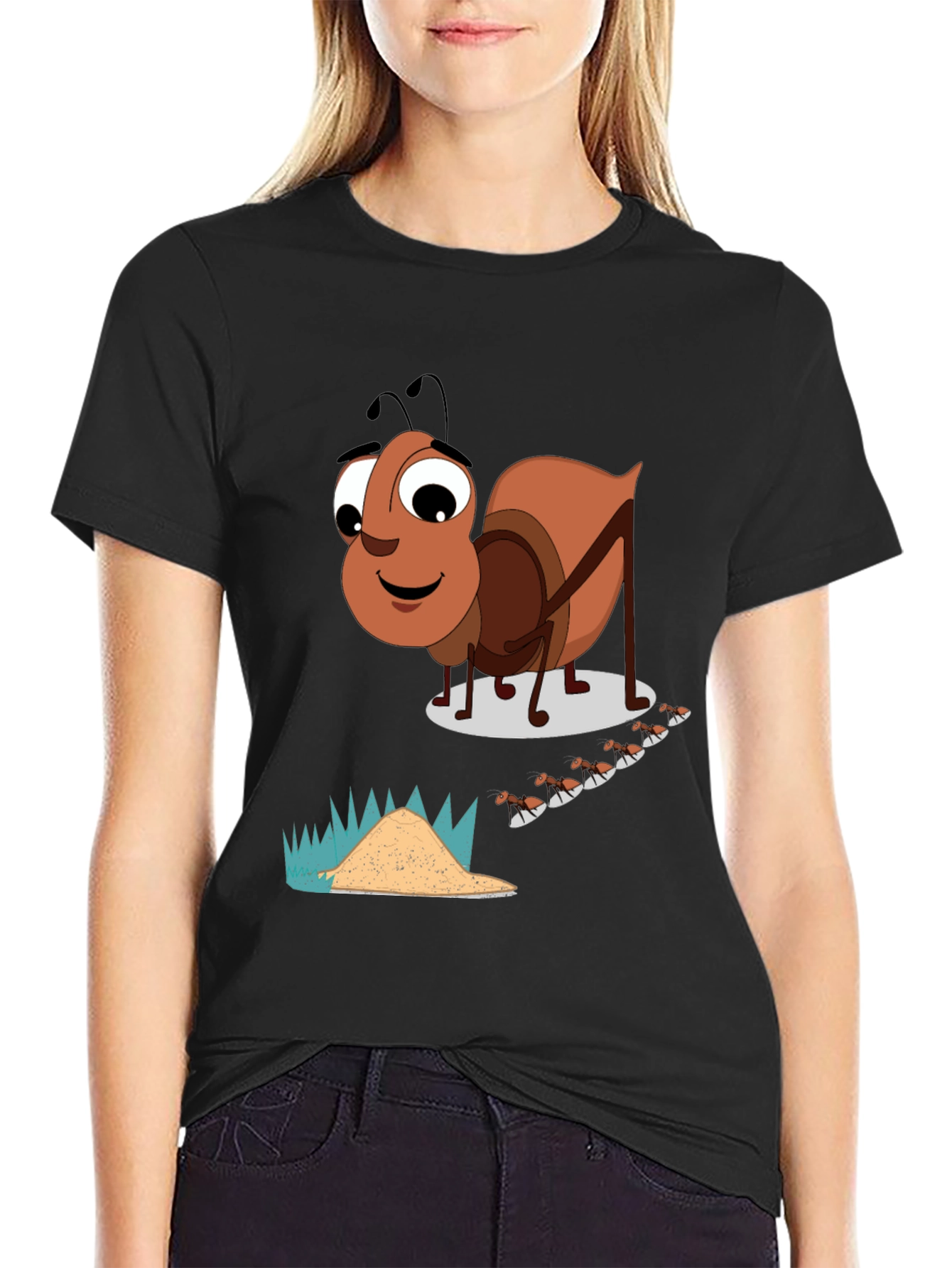 Black Cartoon Ant T-Shirt - Black view 2