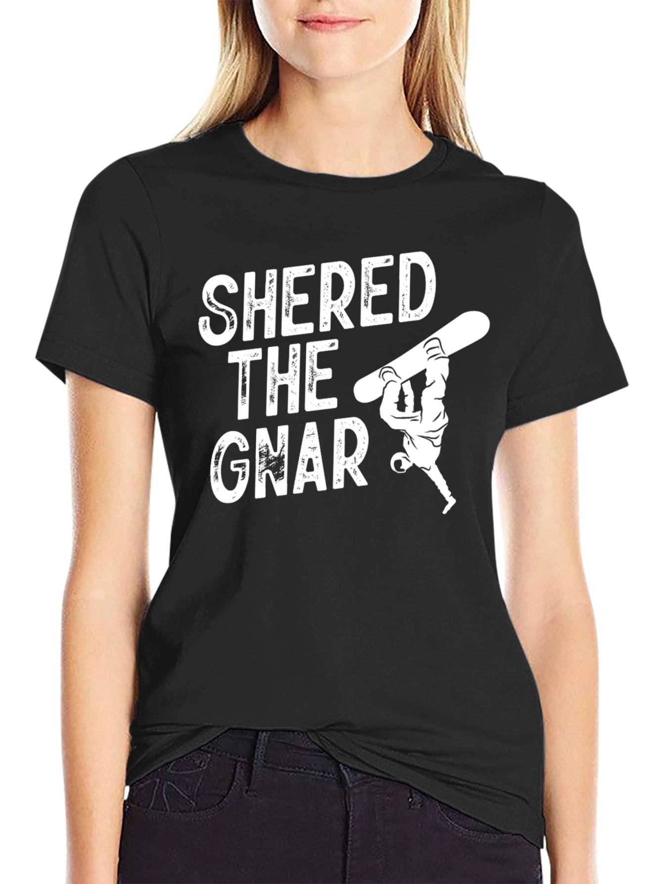 Black Shred the Gnar Snowboarder Graphic T-Shirt view 2