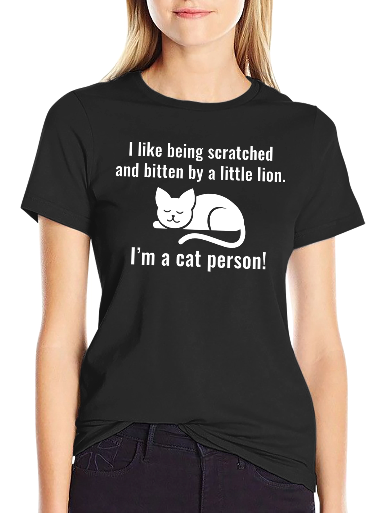Black Cat Person T-Shirt - Scratched by a Little Lion view 2