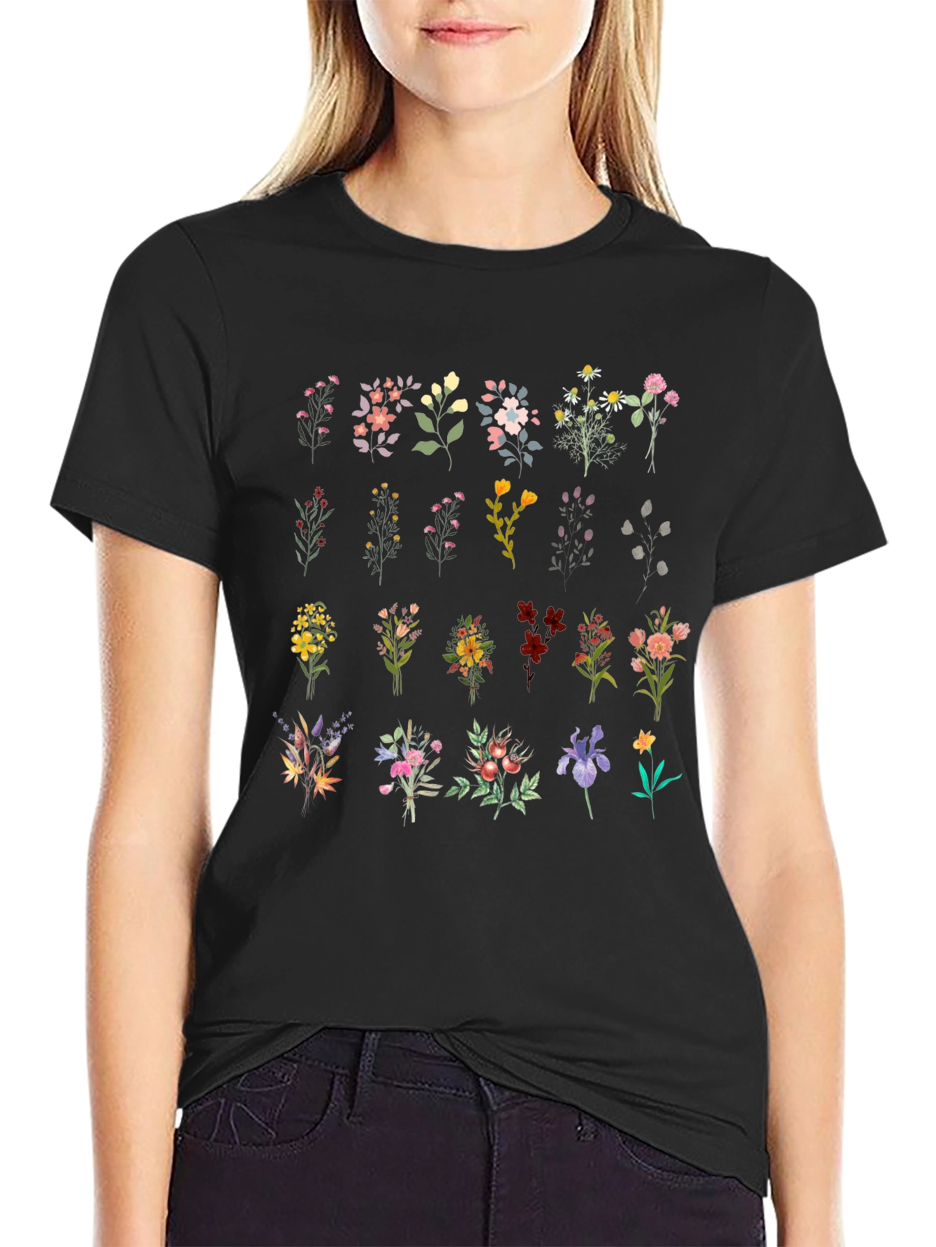 Floral Bouquet Print Black T-Shirt - 2