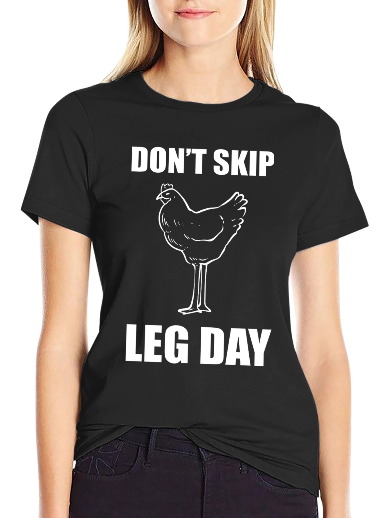 Black Don't Skip Leg Day Funny Chicken T-Shirt view 2
