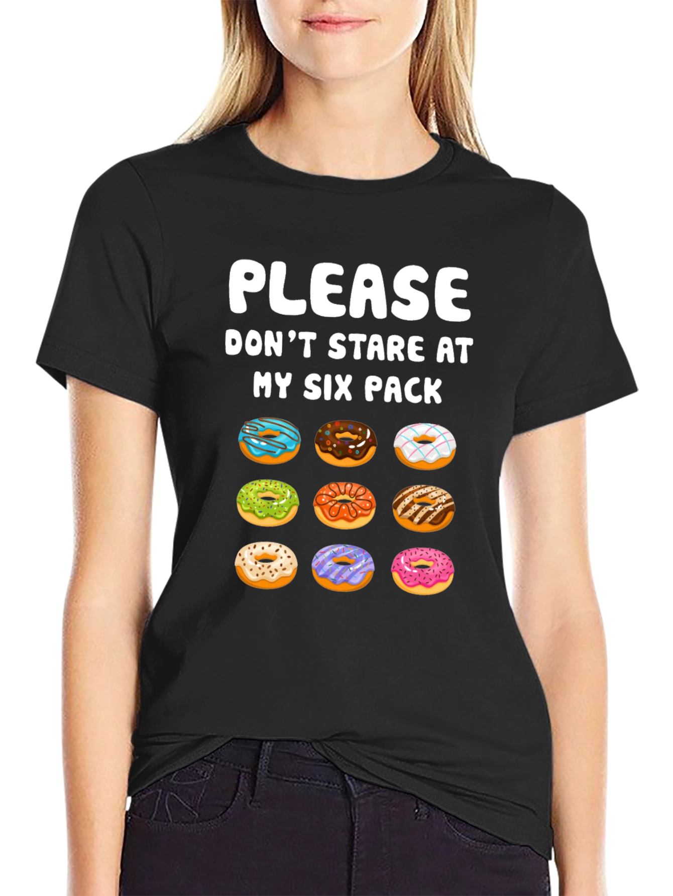 Black Funny Donut Six Pack T-Shirt view 2