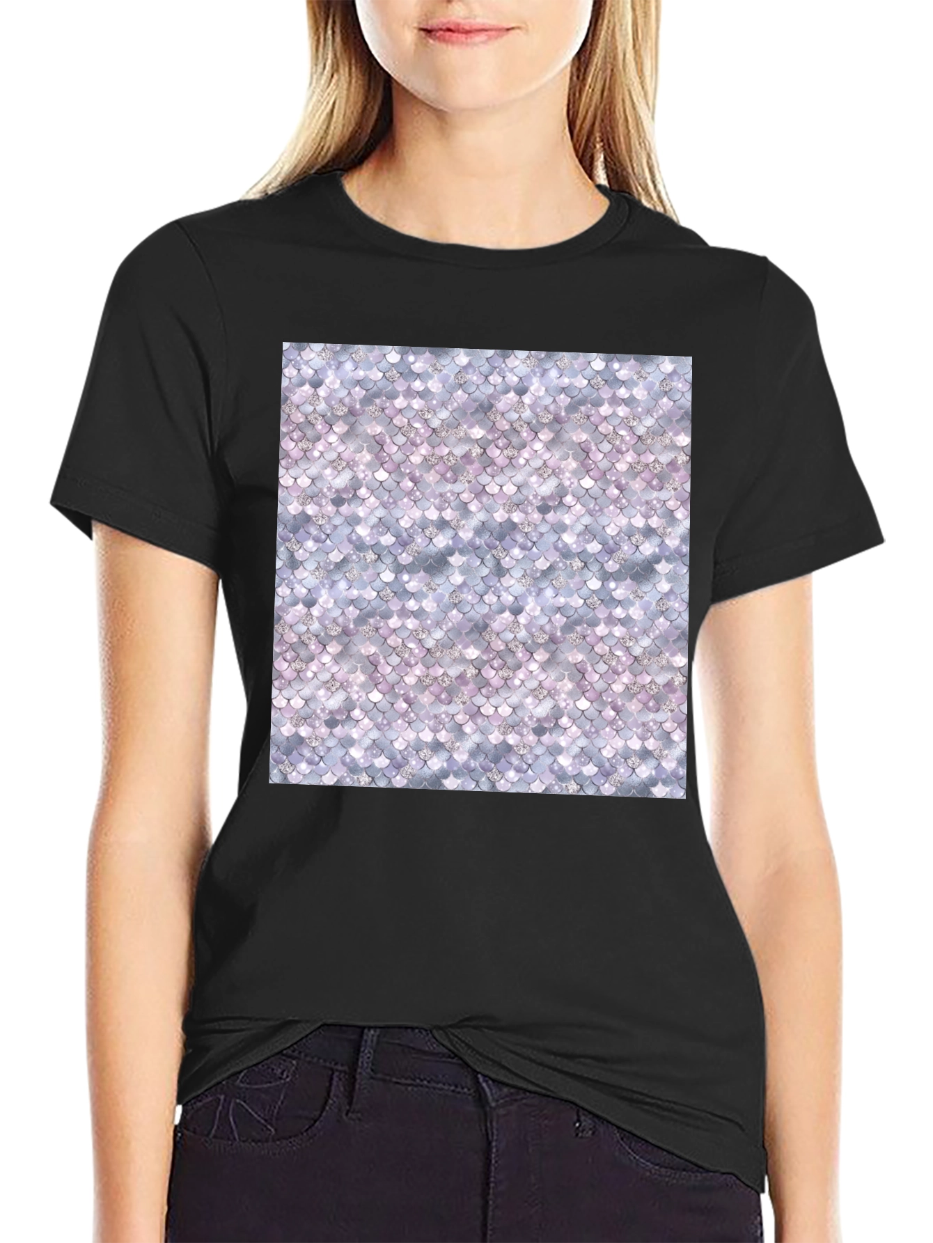 Black Mermaid Scale Pattern Tee - Stylish & Unique view 2