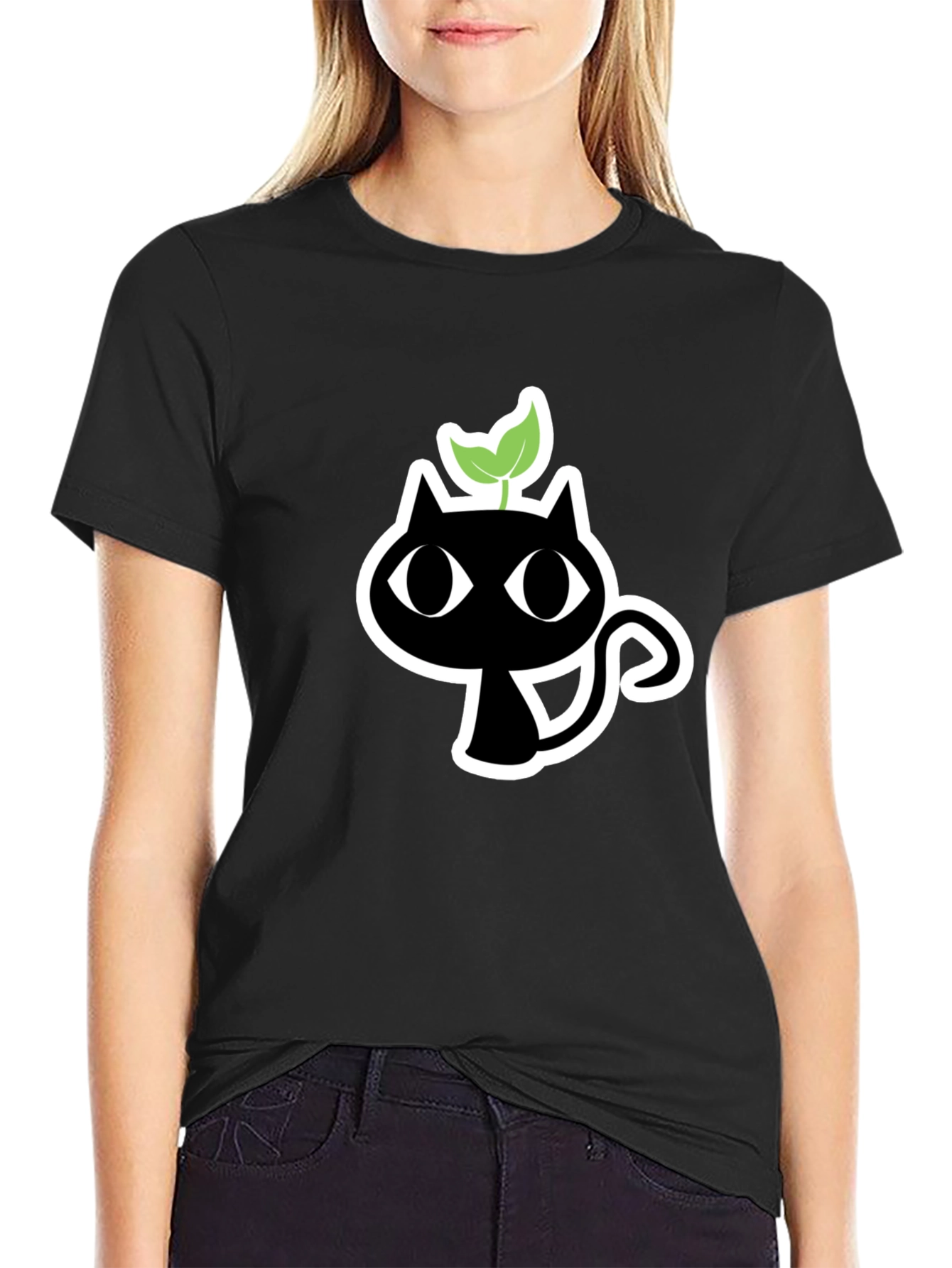 Black Black Cat Plant T-Shirt - Unique Graphic Tee view 2