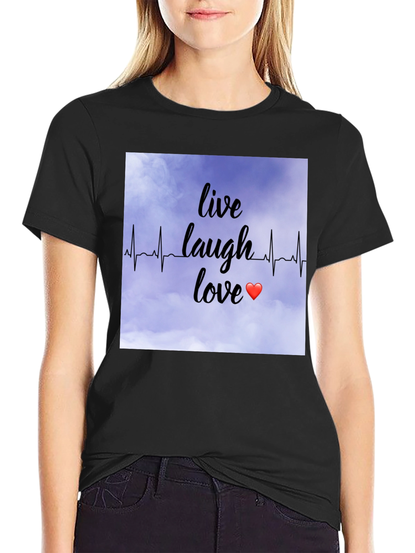 Black Live Laugh Love Heartbeat T-Shirt view 2