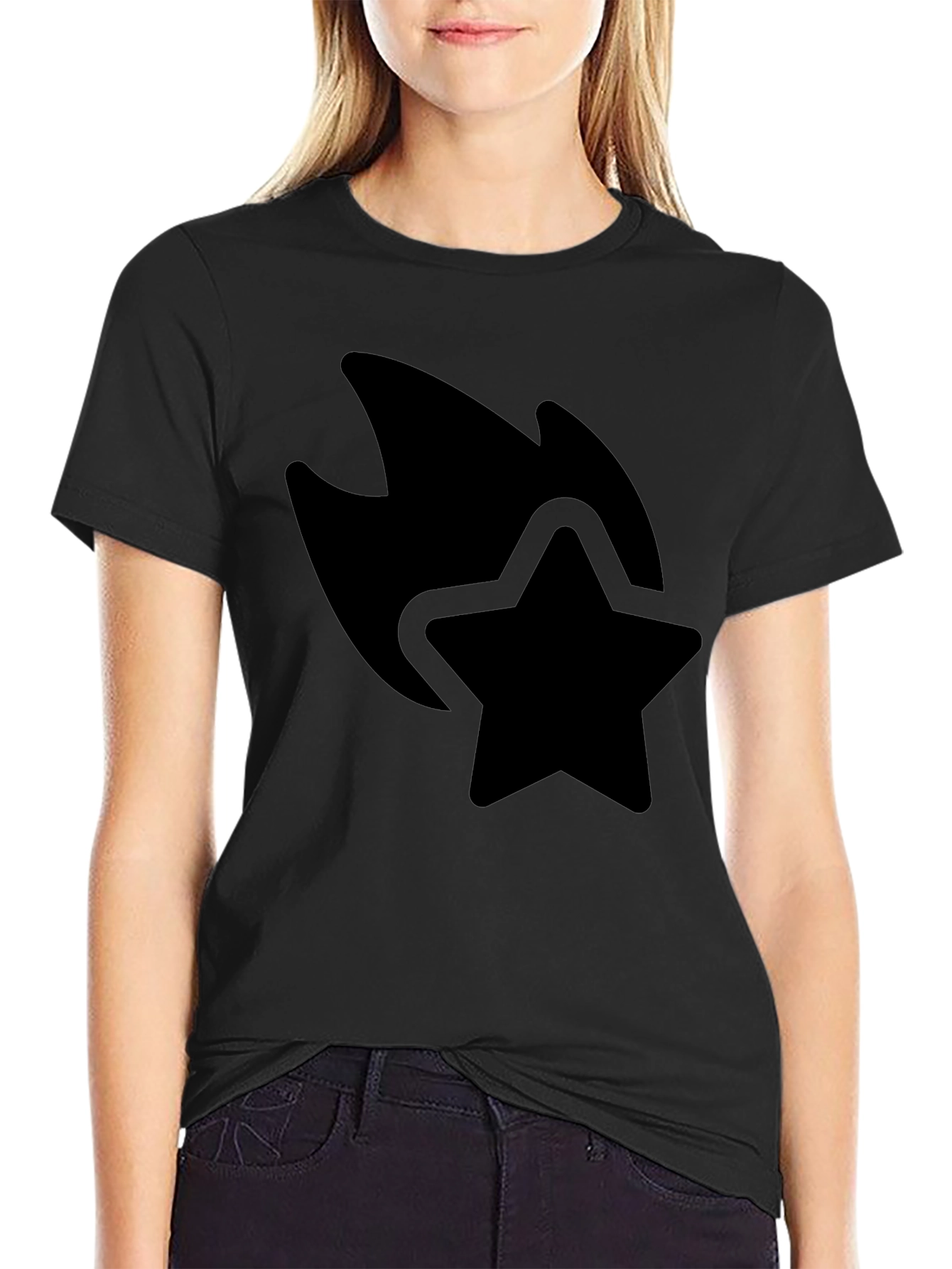 Black Star Comet Graphic Black T-Shirt Casual Wear view 2