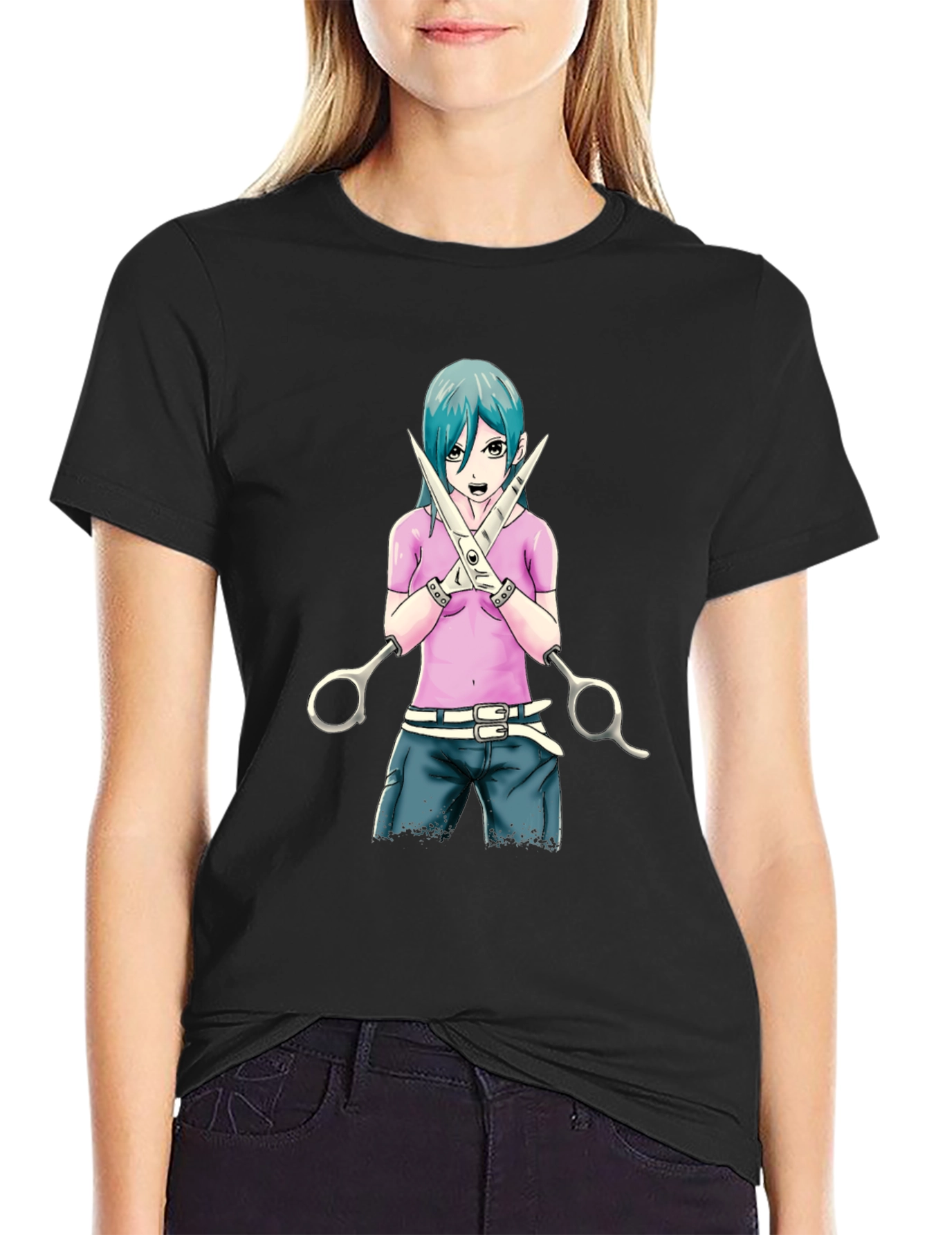 Black Anime Girl Graphic T-Shirt - Stylish Cotton Tee view 2