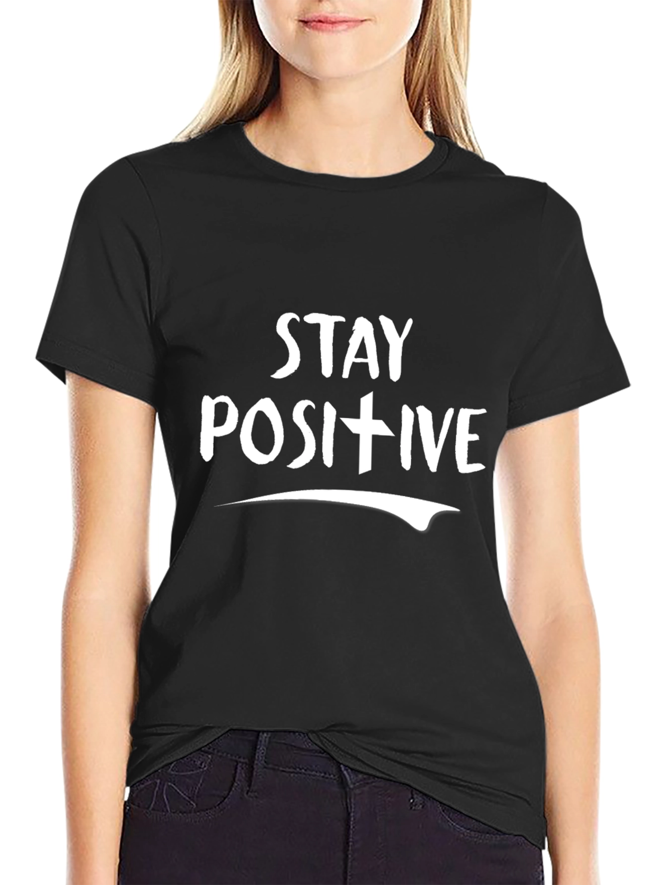 Black Stay Positive Graphic Tee - Motivational Black T-Shirt view 2