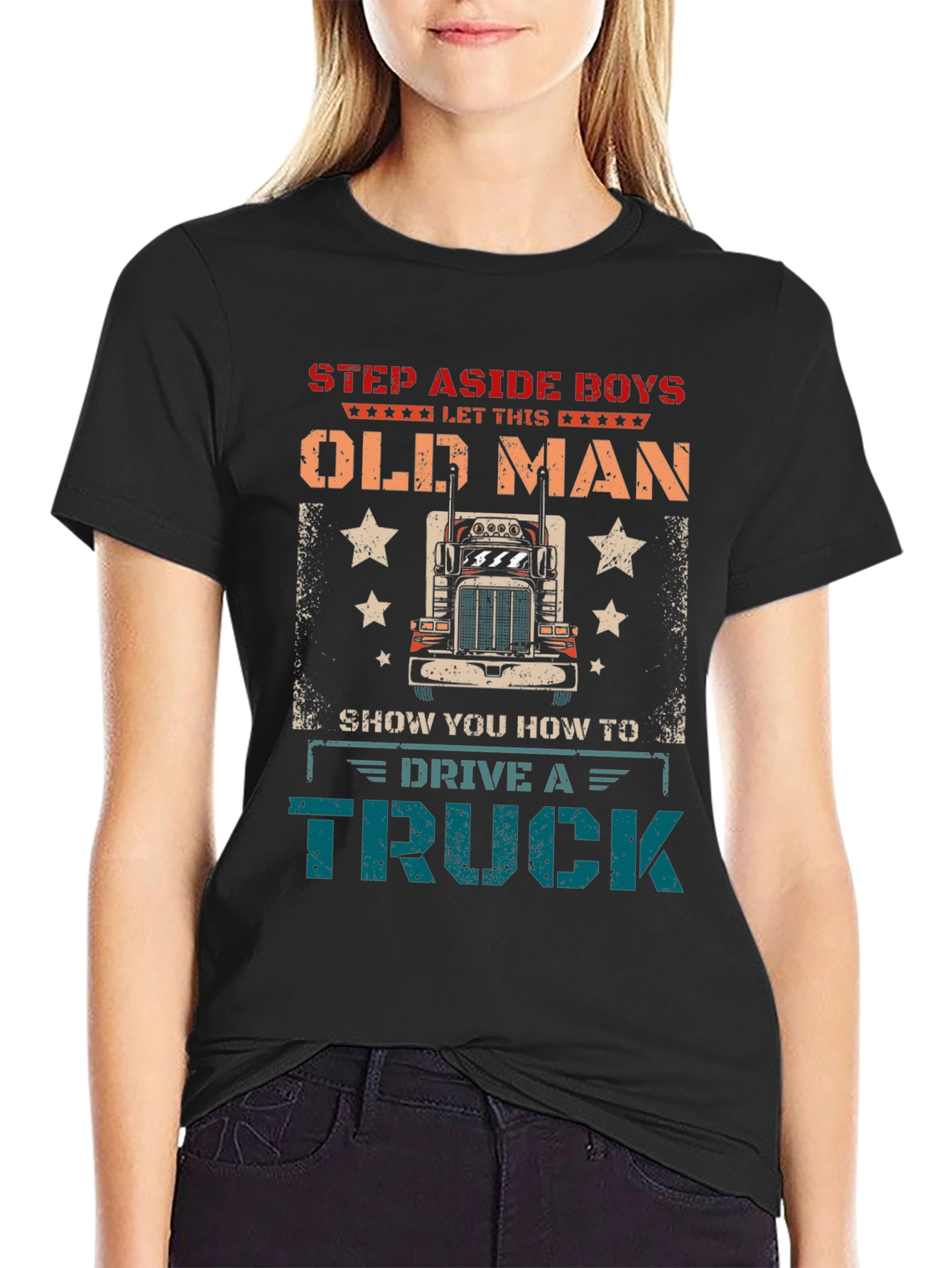 Black Step Aside Old Man Trucker T-Shirt view 2