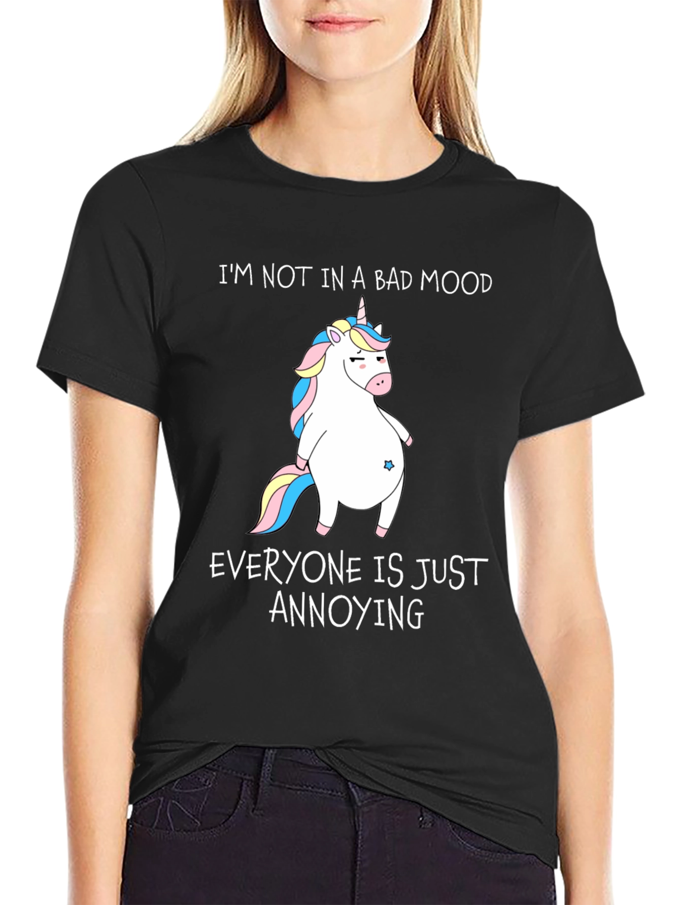 Black Funny Unicorn T-Shirt - I'm Not In A Bad Mood view 2