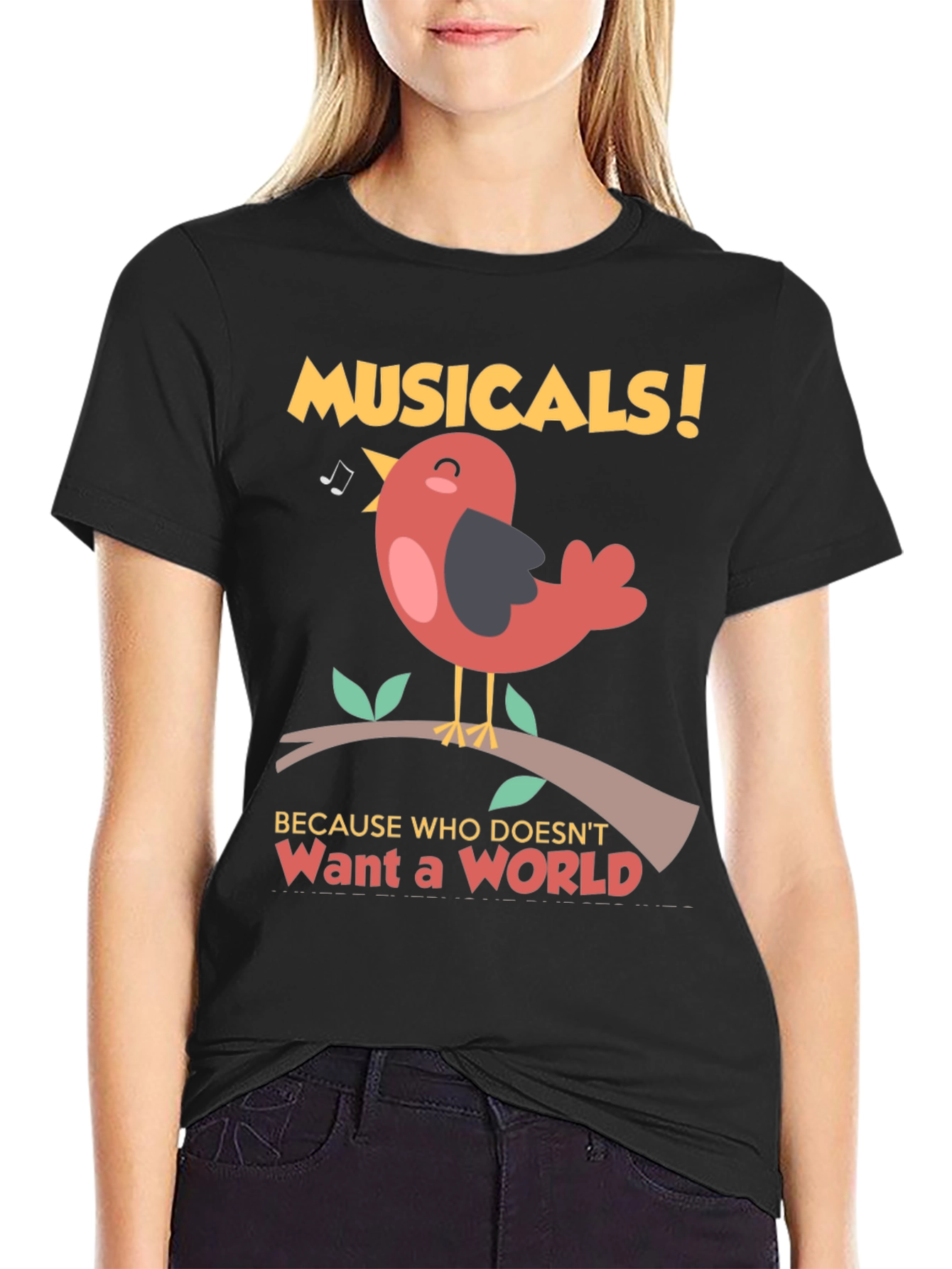 Black Musical Bird T-Shirt -  'Want a World' Tee view 2