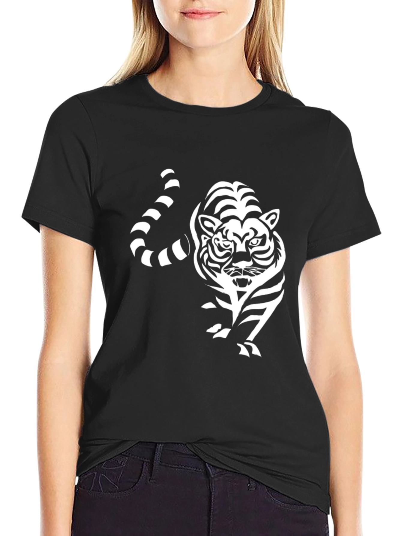 Black Striking Tiger Graphic Black T-Shirt view 2