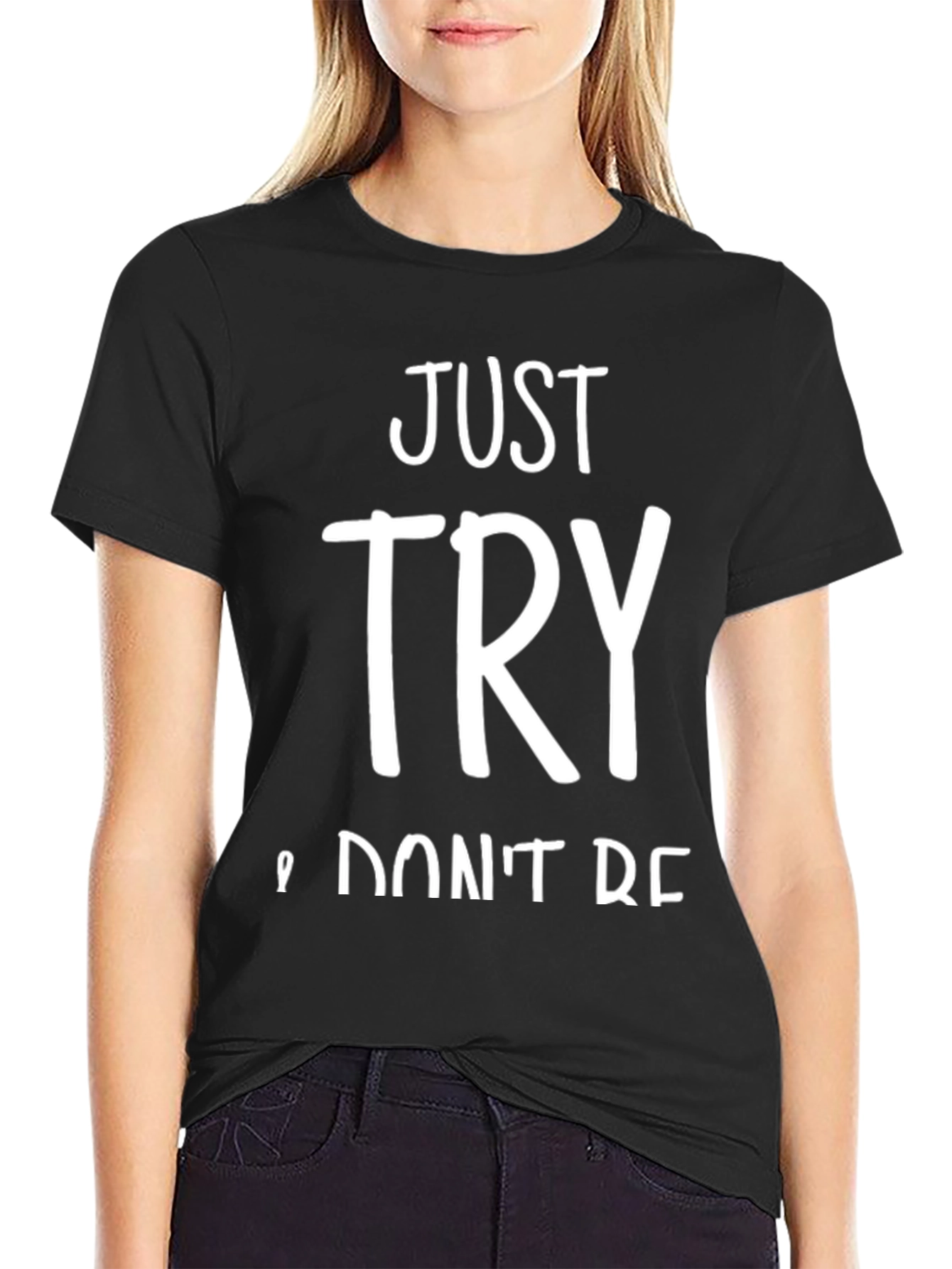 Black Just Try T-Shirt - Motivational Tee view 2