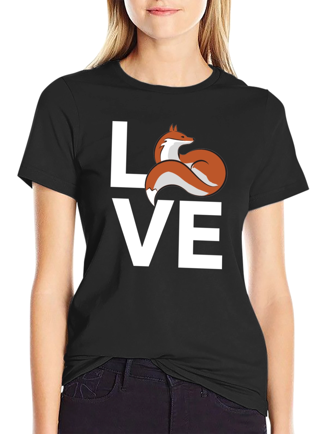 Black Love Fox Graphic T-Shirt - Cute Animal Tee view 2