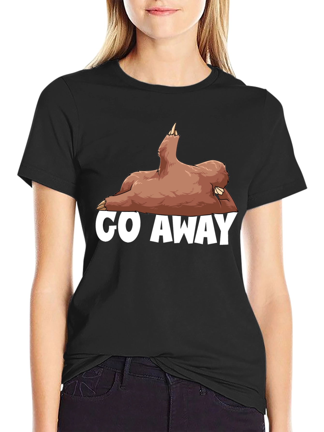 Black Go Away Sloth Graphic T-Shirt - Funny Casual Tee view 2