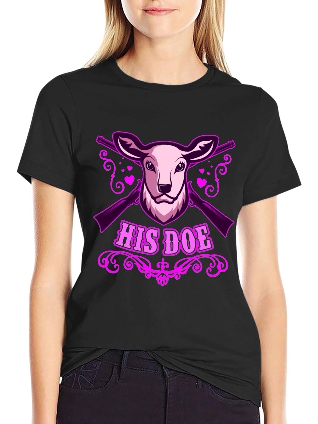 Black His Doe Graphic Tee - Hunting Couple Apparel view 2
