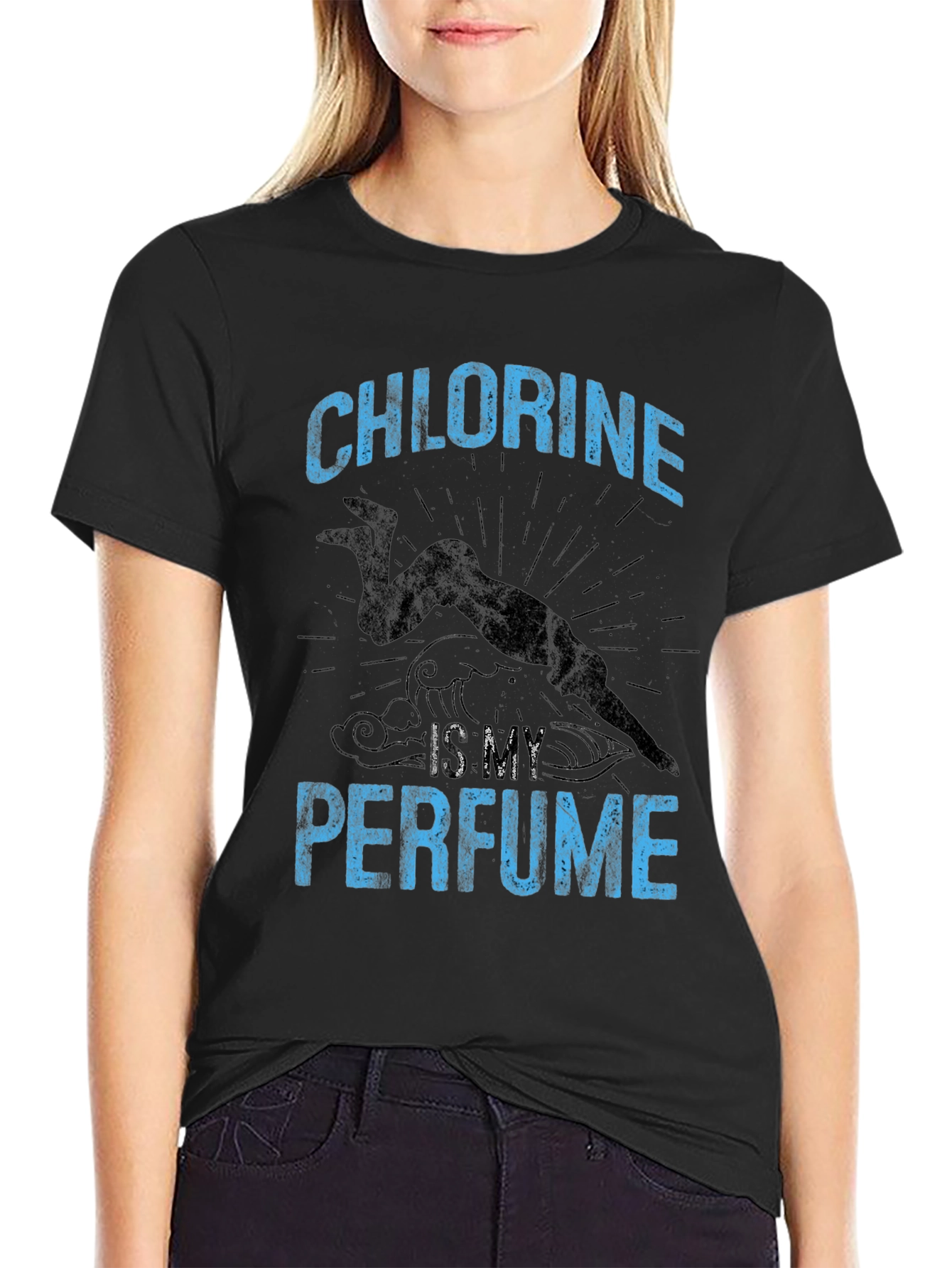 Black Chlorine is My Perfume Funny Swimmer T-Shirt view 2
