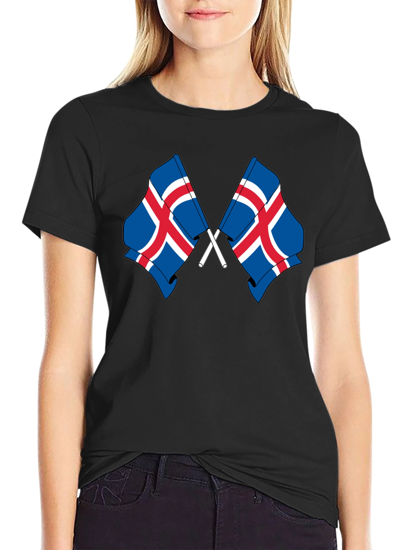 Black Icelandic Flags Graphic Tee - Black Cotton T-Shirt view 2