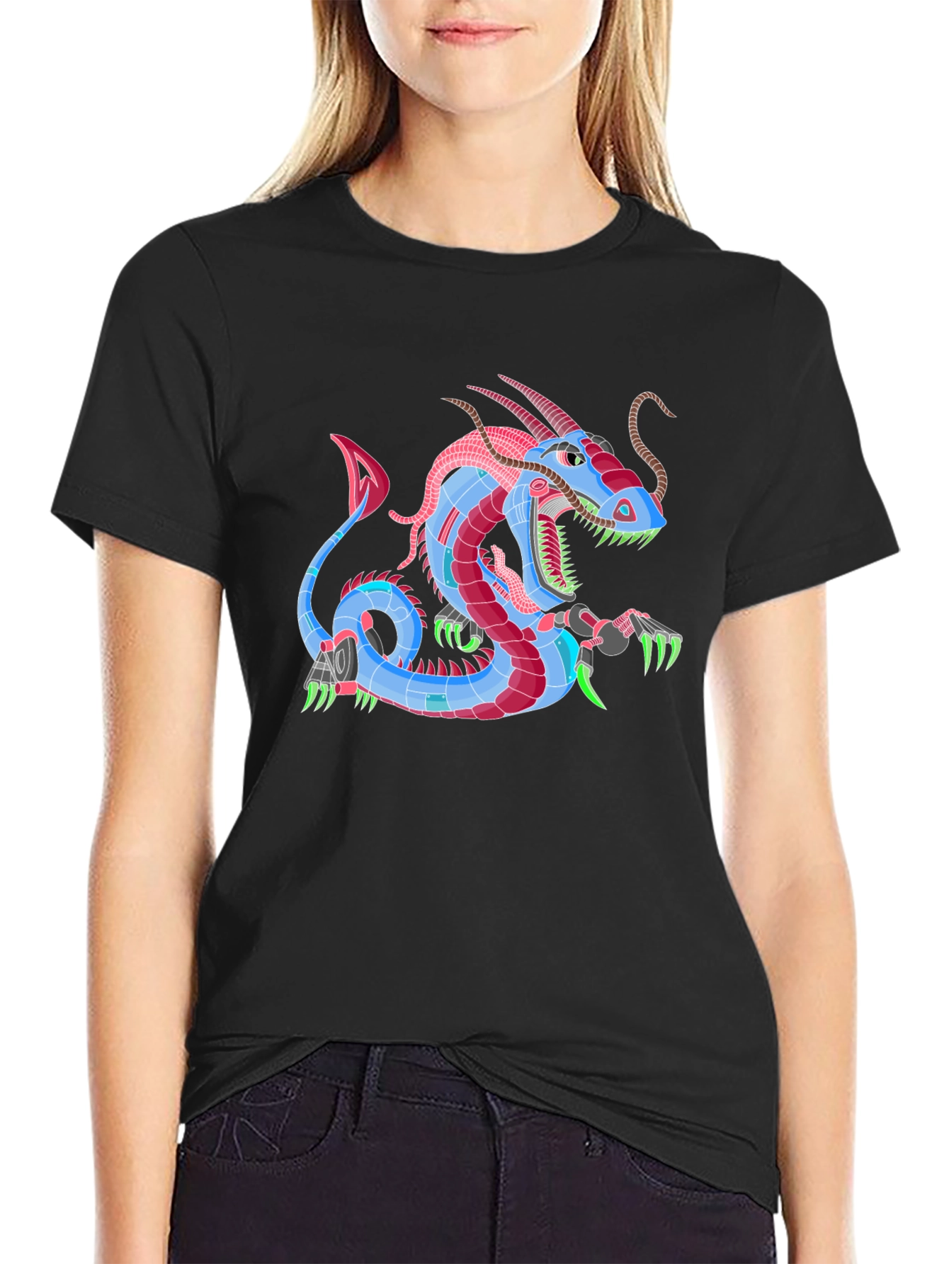 Black Cyberpunk Dragon Graphic Tee - Black view 2