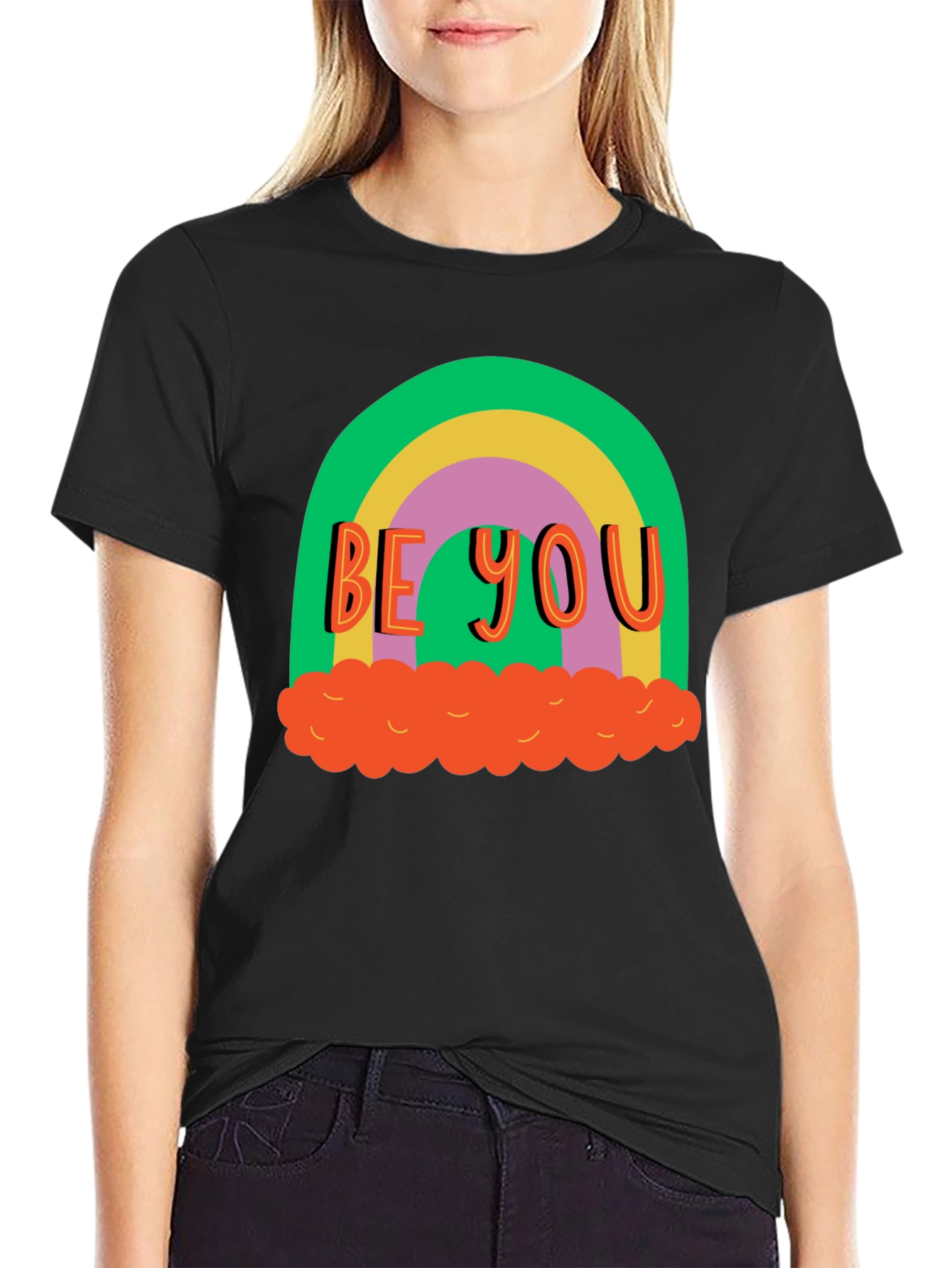 Black Be You Rainbow Graphic Tee - Black Cotton Blend view 2