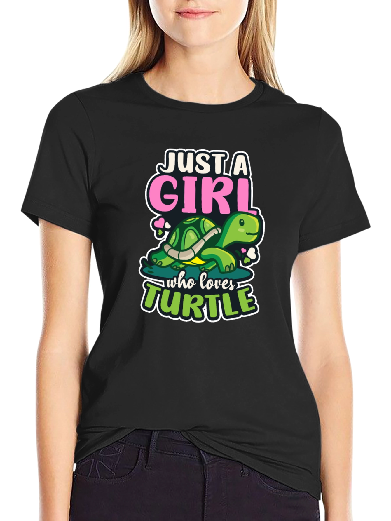 Black Just A Girl Who Loves Turtle T-Shirt view 2