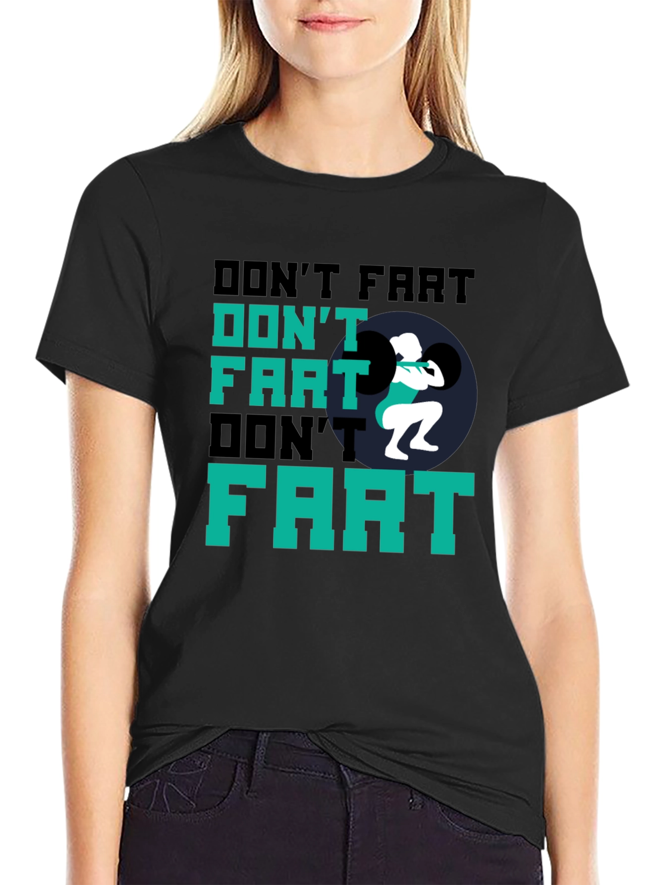 Black Don't Fart Weightlifting Black T-Shirt view 2