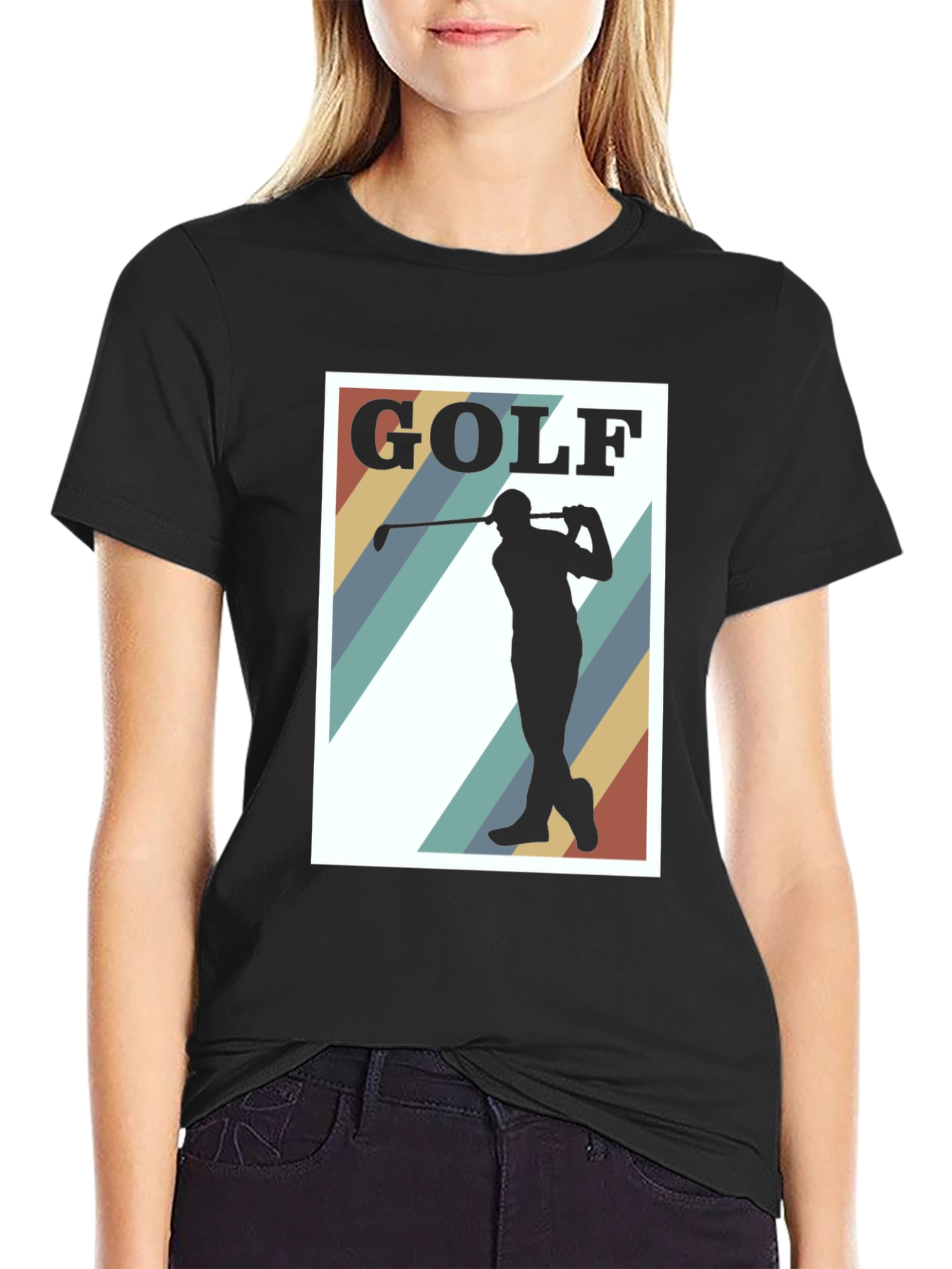 Black Golf Silhouette Tee - Retro Style Golfer T-Shirt view 2